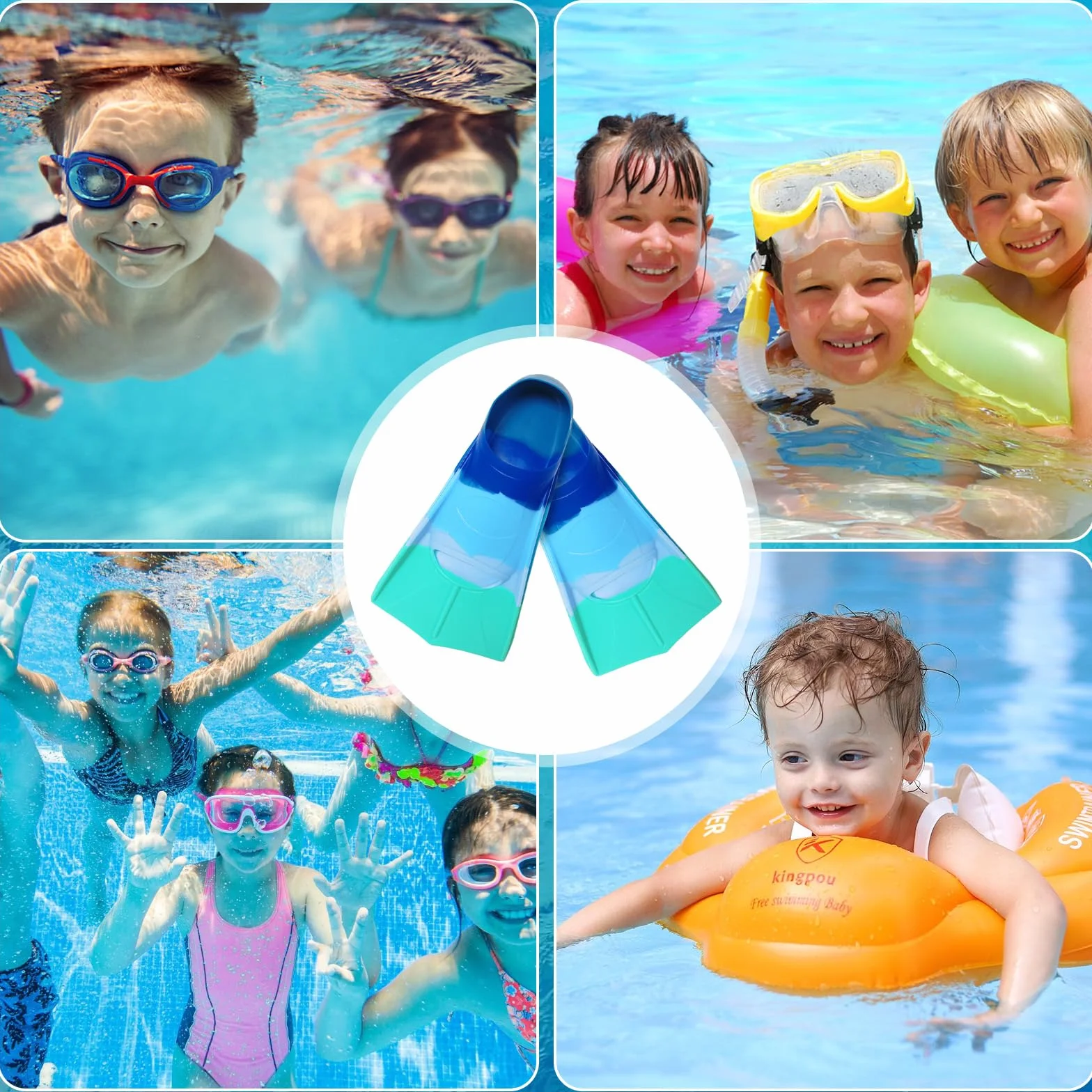 Aletas de natación para niños 100% silicona cortas entrenamiento XS azul