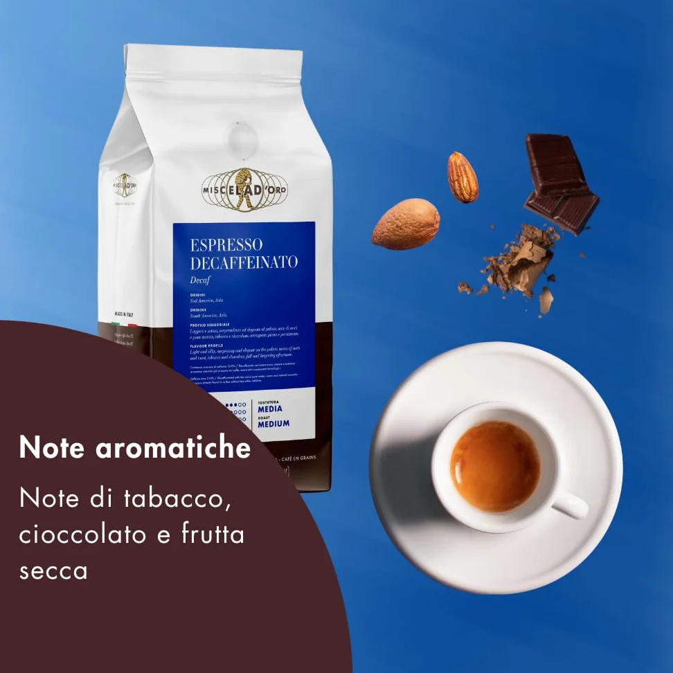 Miscela d'Oro Espresso descafeinado en granos - 4 paquete de 500 g