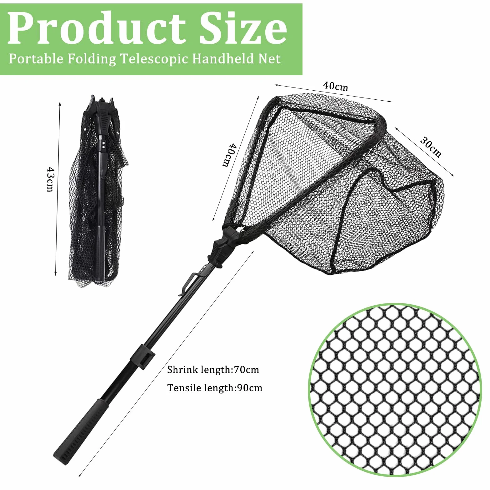 CATELL Red de Pesca Telescópica Triangular 90cm Malla de Goma Sacaderas