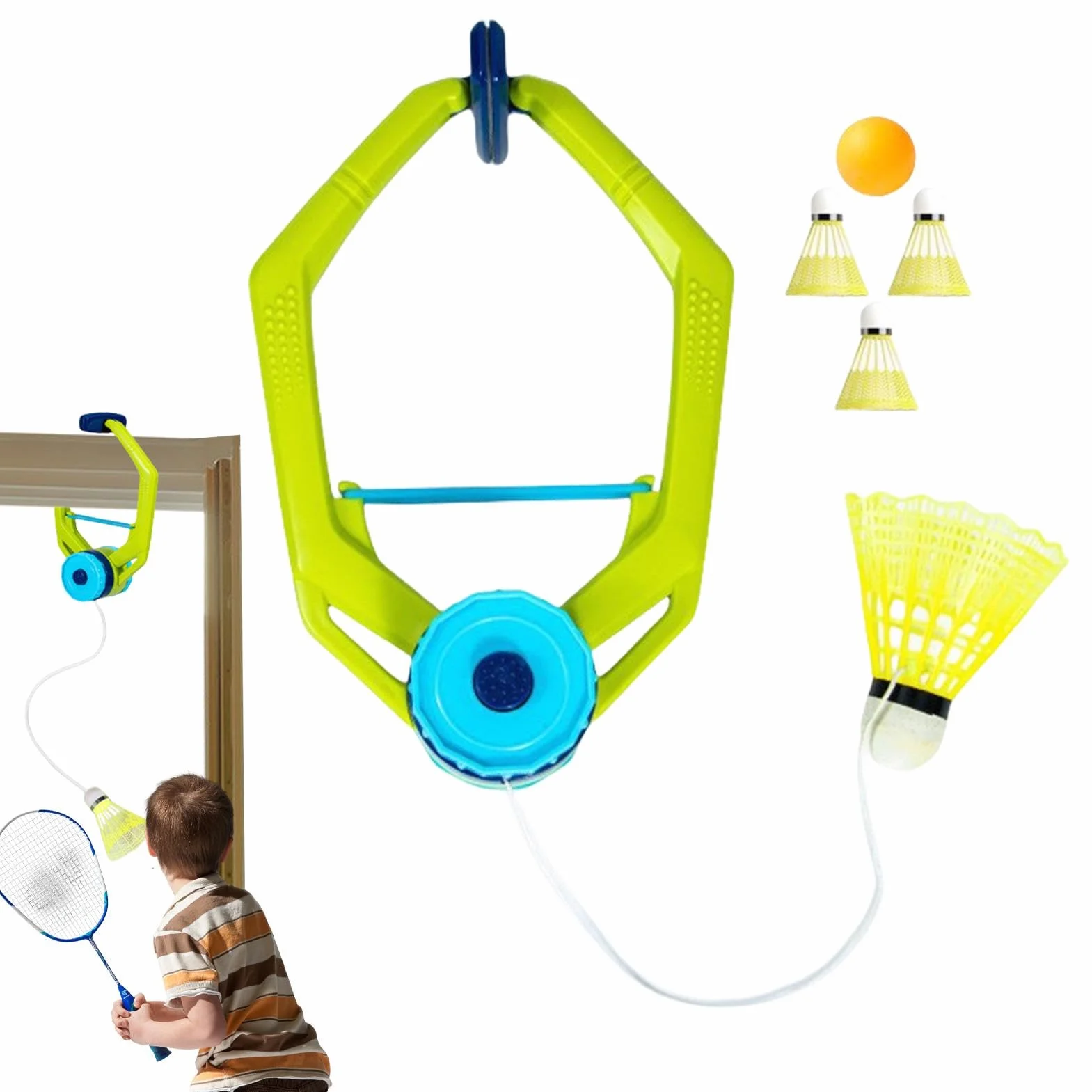 Entrenador de bádminton ajustable para práctica de rebote, incluye volante con cuerda, tenis de mesa y pelotas de bádminton, 15x23 cm