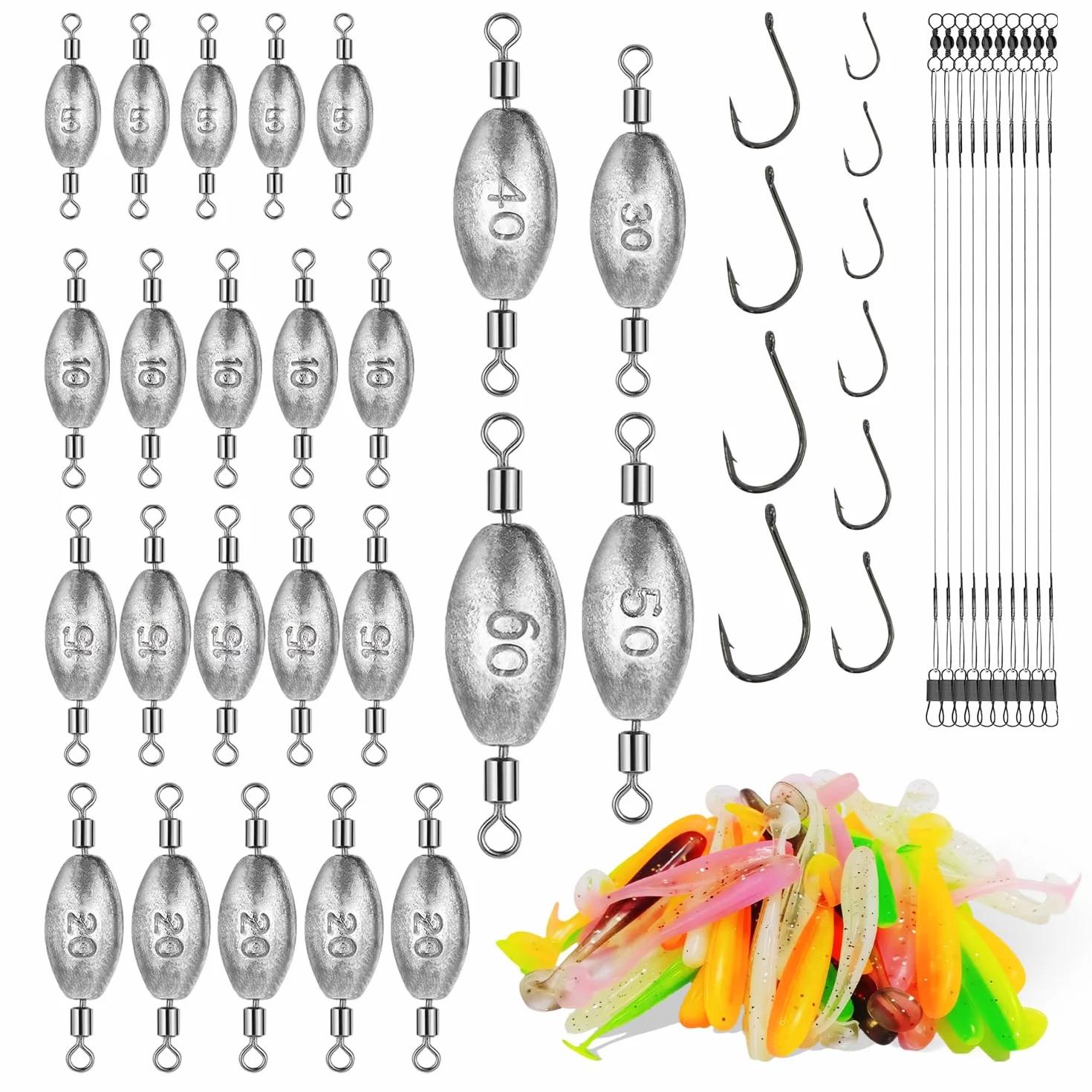 Kit de Plomos Pesca Surfcasting 134 Piezas 5-60g con Giratorio