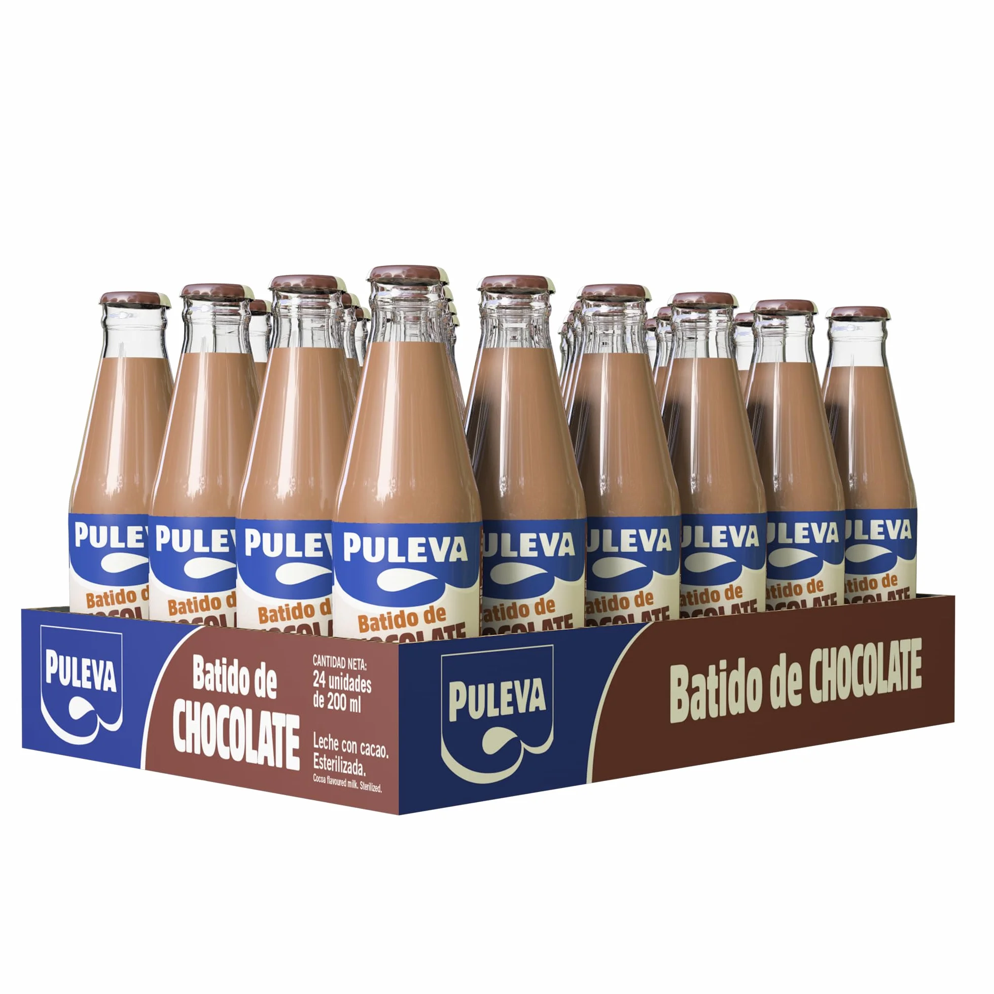 Puleva - Batido Puleva Cacao Botella de Cristal, Leche Parcialmente Desnatada, Rico en Proteínas, Calcio y Vitamina D, Ideal para Niños y Familias, Pack 24 Unidades
