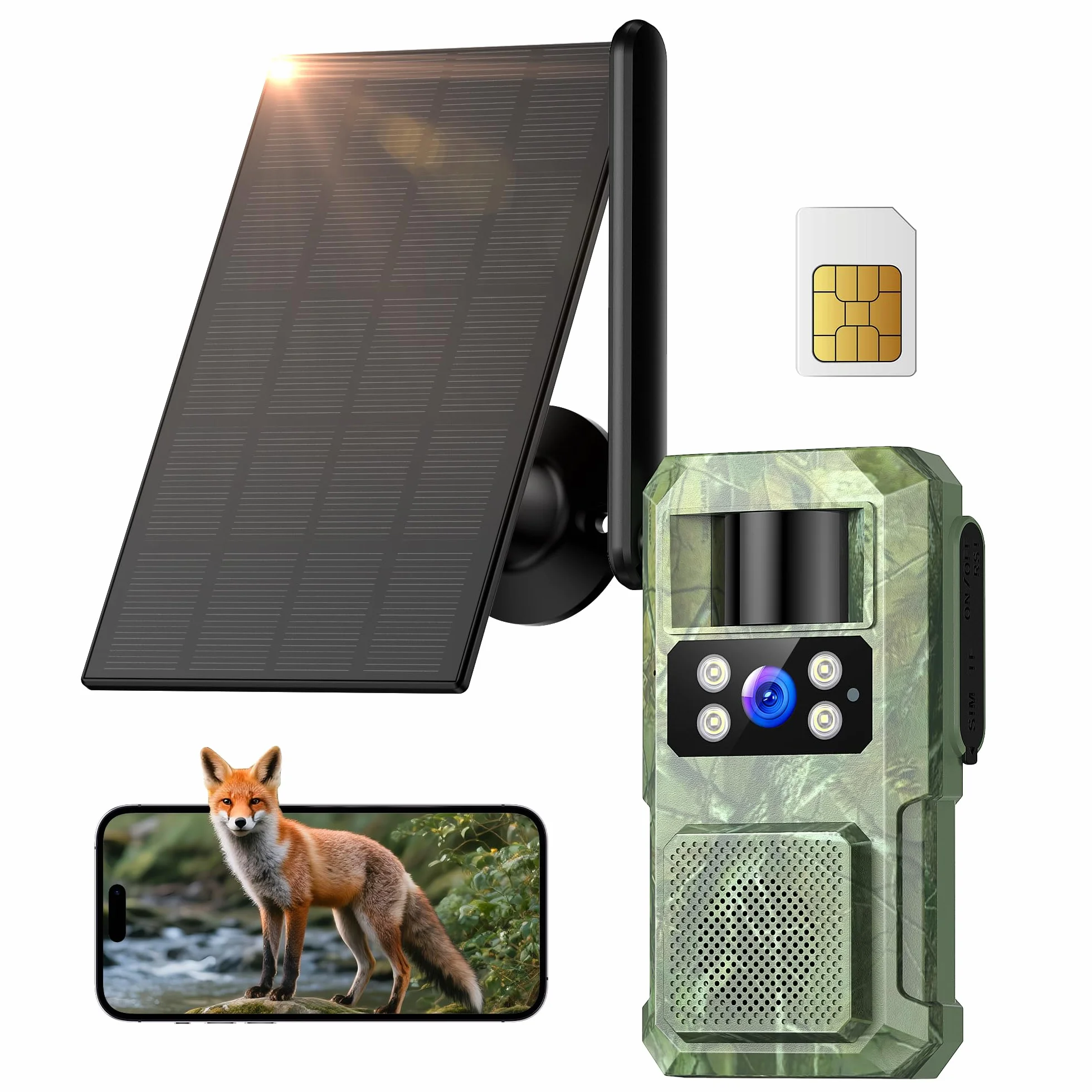 BECAMSO 4G LTE Cámara de Caza Solar 2.7K HD Visión Nocturna Color 8000 mAh IP66 Impermeable