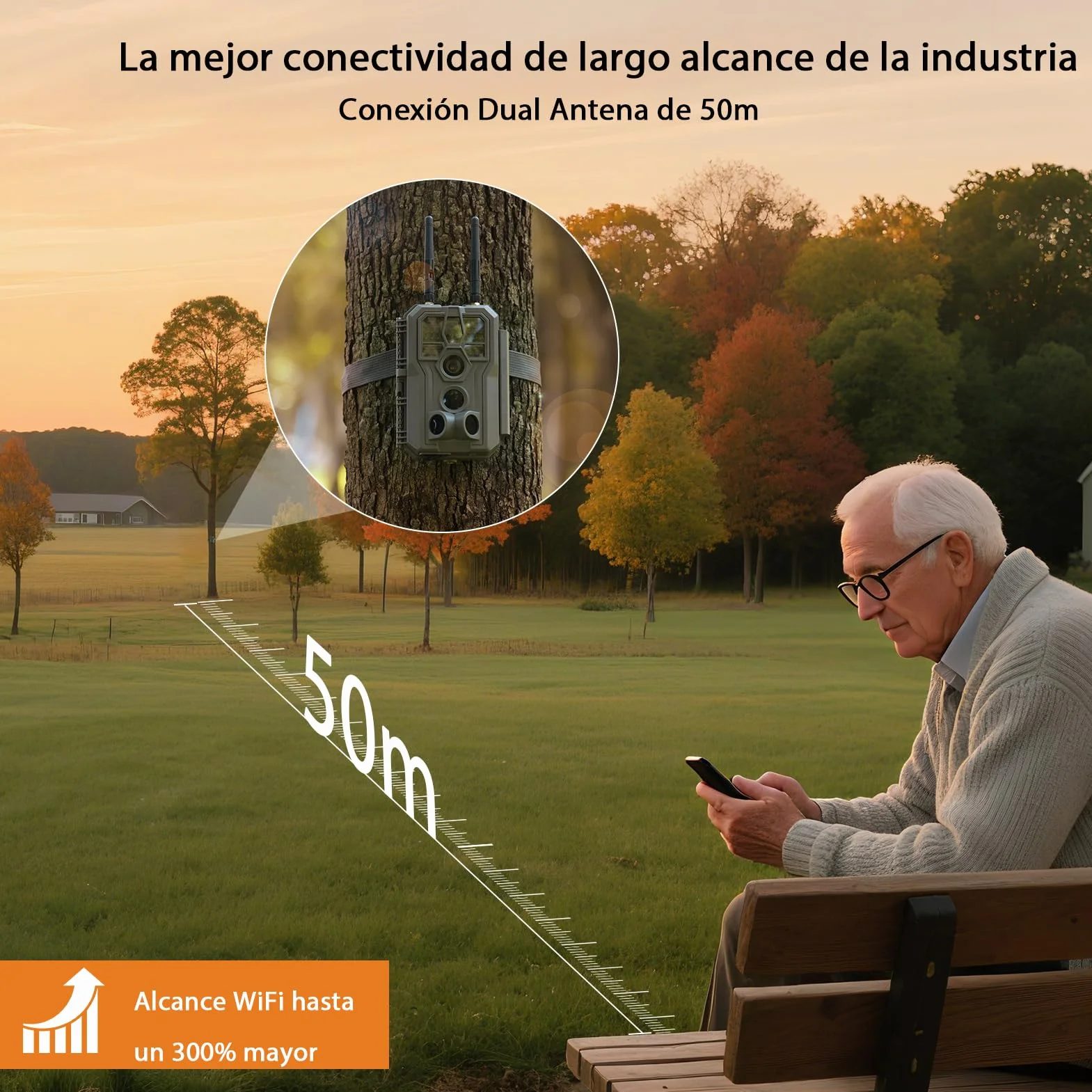 GardePro E8 2.0 Cámara de Caza WiFi Doble Antena 64MP 4K H.264 Visión Nocturna 30m IP66