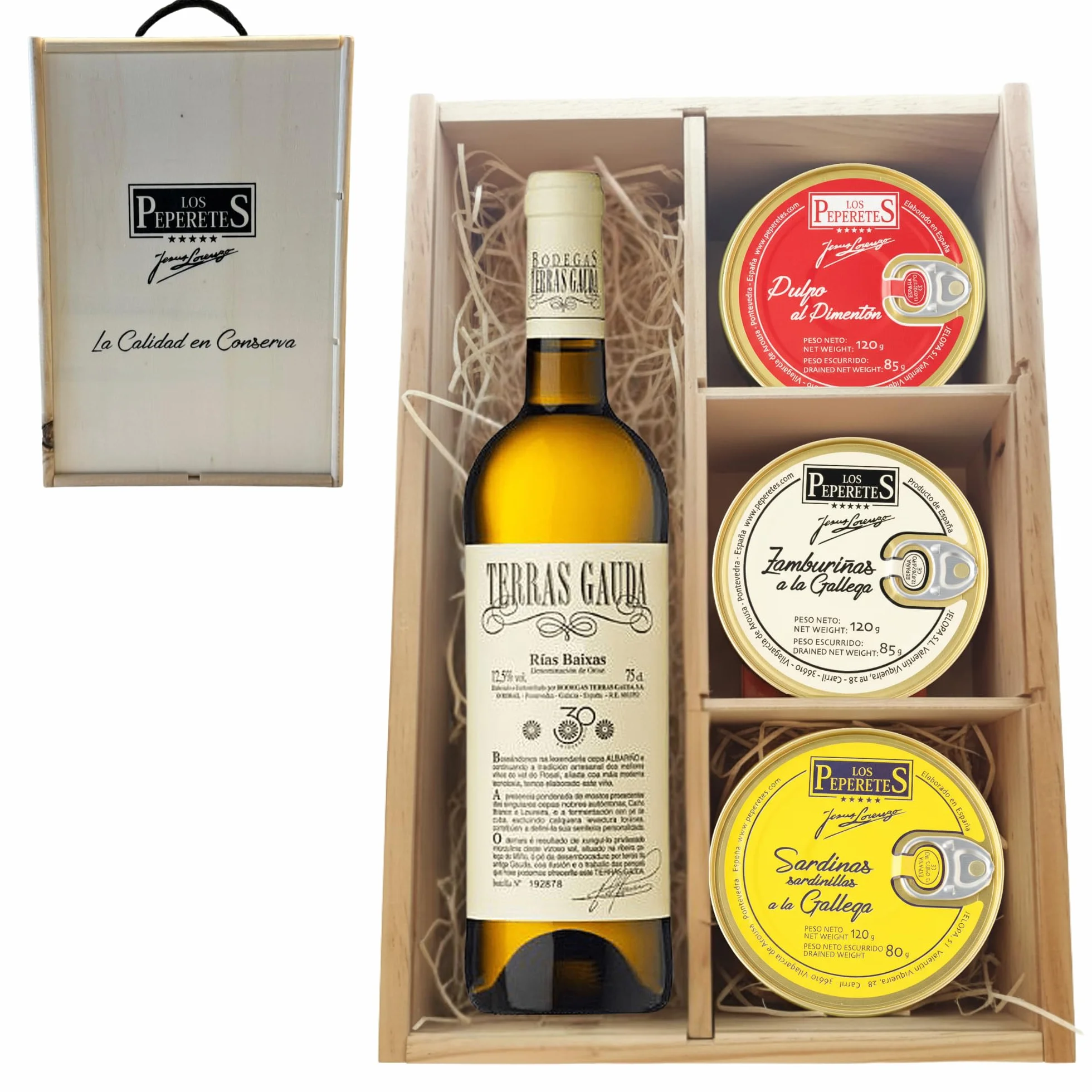 Pack Gourmet Marisco Gallego con Vino Terras Gauda Pulpo al Pimentón Zamburiñas Sardinillas Lote Delicatessen