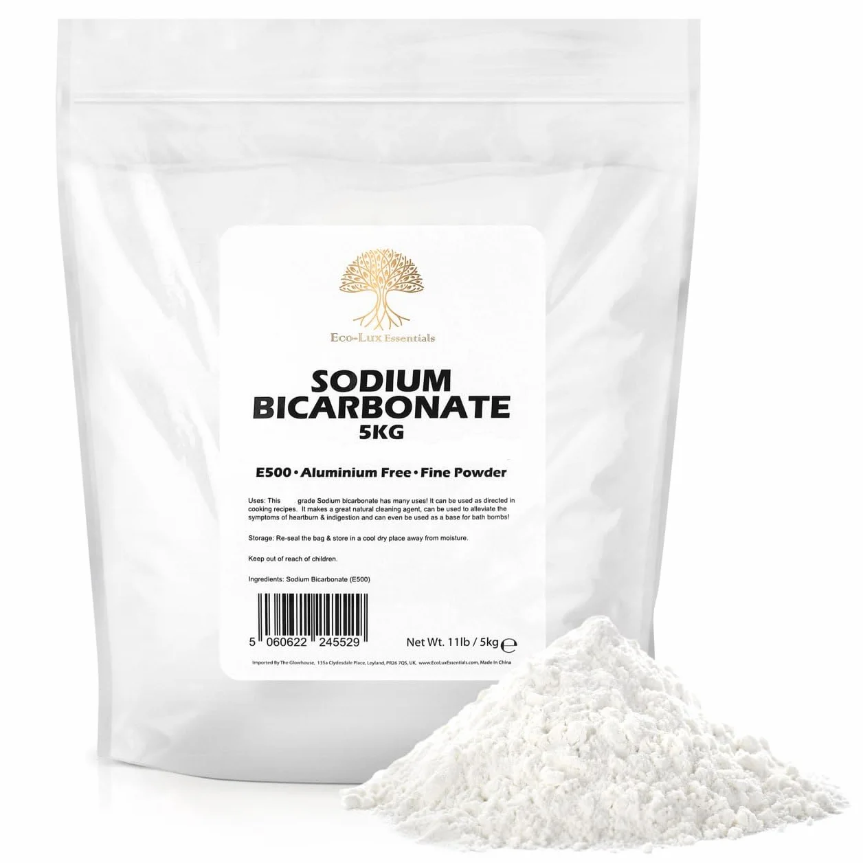 Polvo de sodio fino multiusos para limpiar, hacer bombas de baño y eliminar olores y manchas en los dientes 5 kg