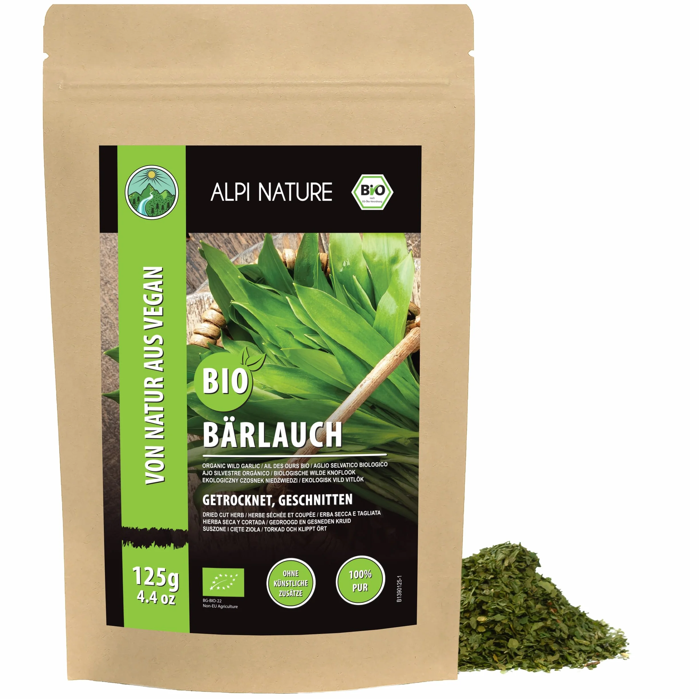 Alpi Nature Ajo Silvestre Orgánico 125g, Hojas de Ajo Silvestre Secas y Picadas para Cocinar