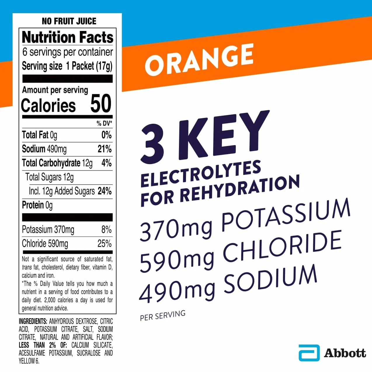 Pedialyte Large Powder Packs, Orange, .6 oz, 6 Count by Pedialyte