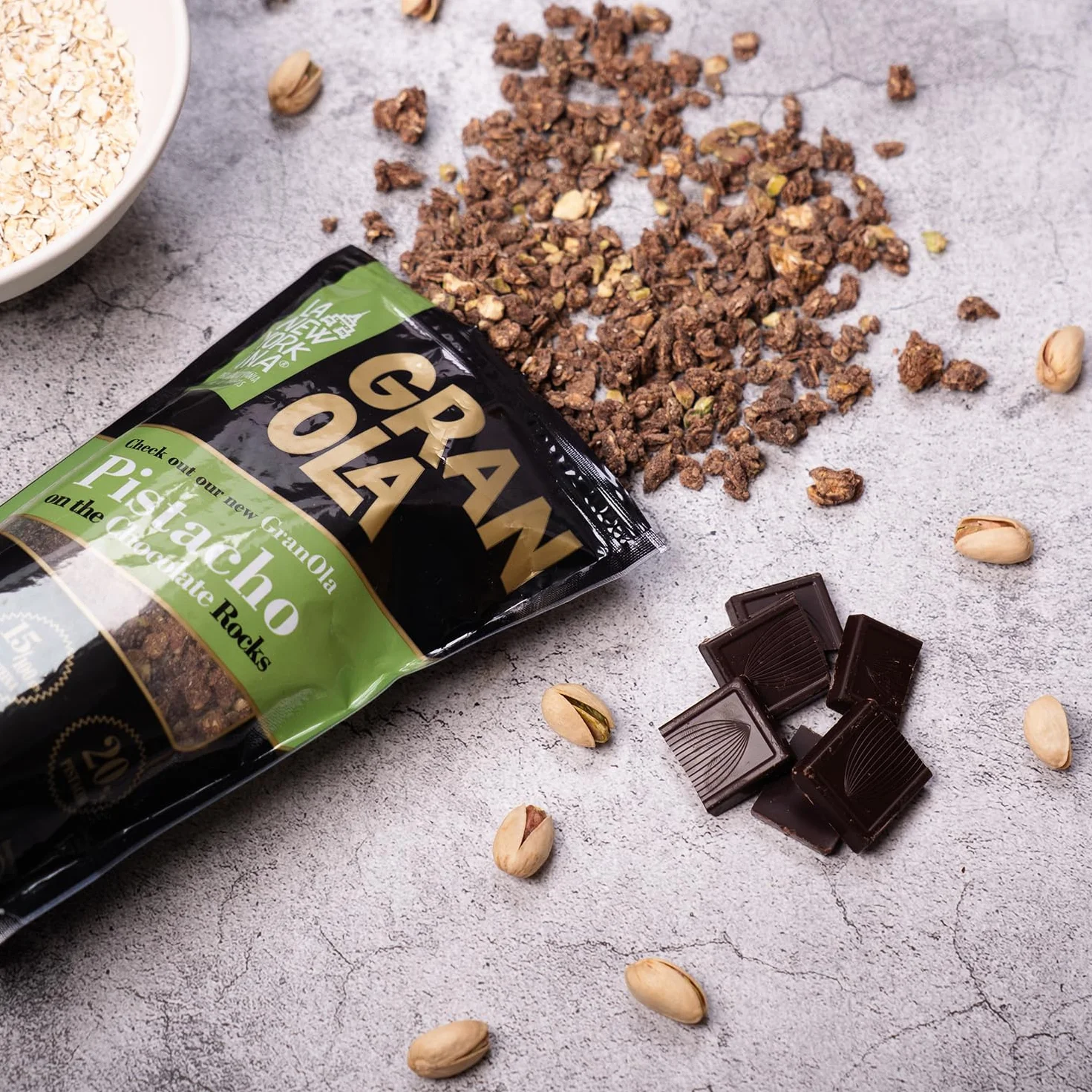La Newyorkina Granola Pistacho On The Chocolate Rocks 275g Con Pistacho y Chocolate mínimo 70%