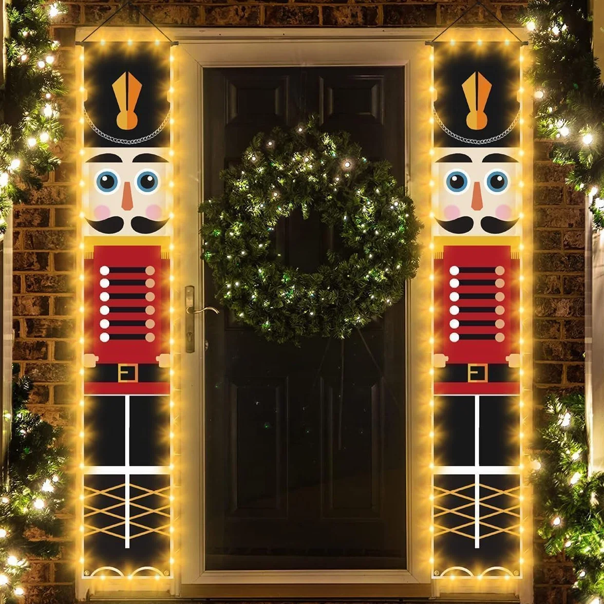 Decoraciones Navideñas de Cascanueces Pancartas con Luz 1 par 32 x 180 cm para Exterior