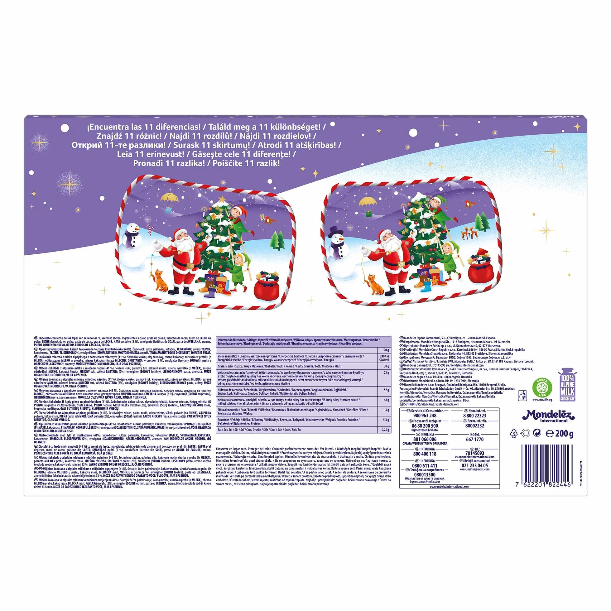 Milka Calendario de Adviento Chocolate con Leche de los Alpes, Edición Especial Navidad-200 g