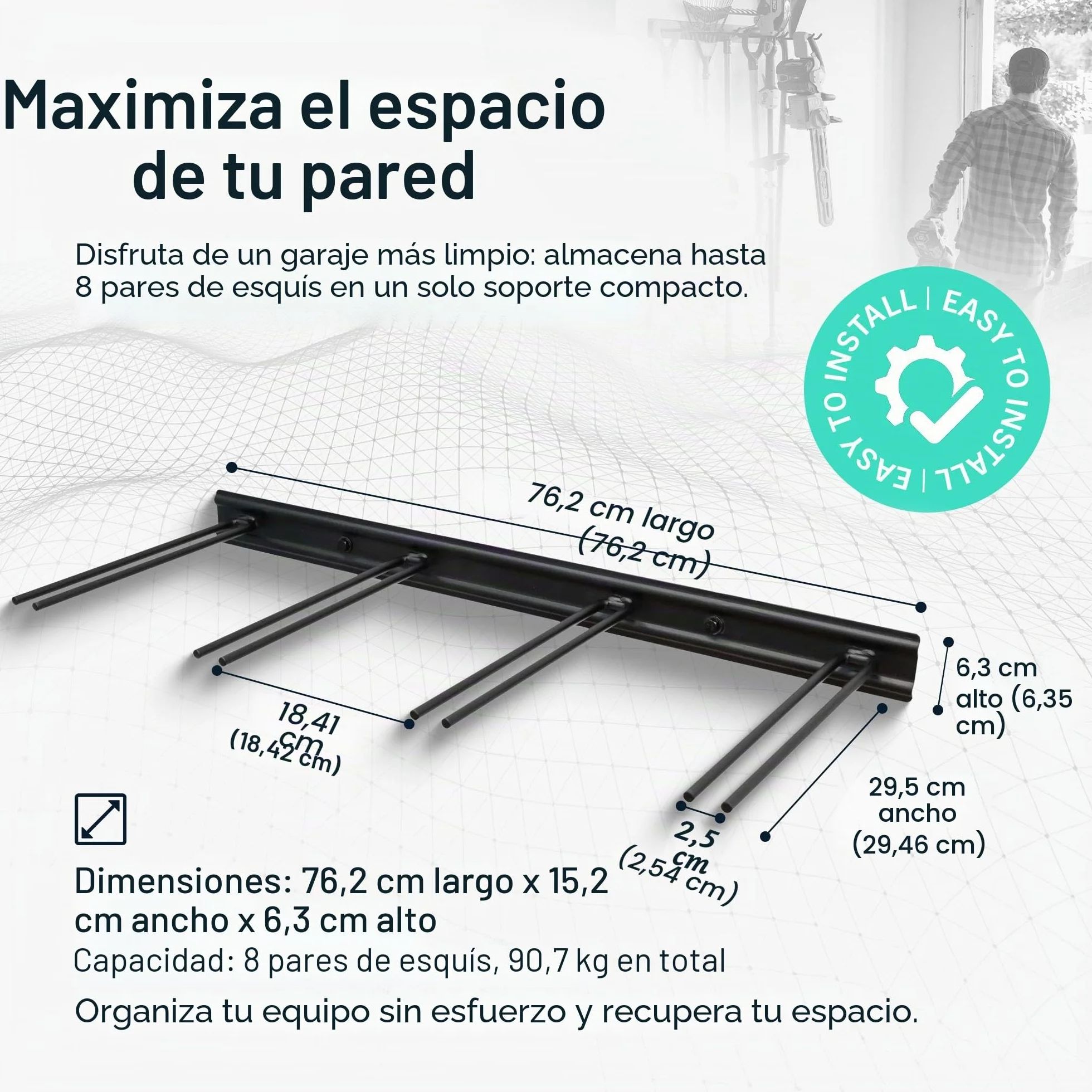 StoreYourBoard Bastidor para guardar esquís en la pared, capacidad para 8 pares, soporte de acero, Negro