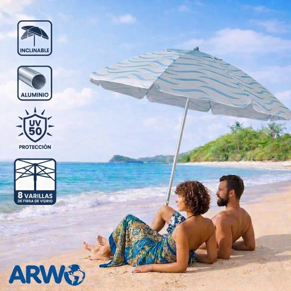 Aremar Sombrilla de Playa Antiviento Airvent Protección UV 50+ 8 Varillas Fibra de Vidrio