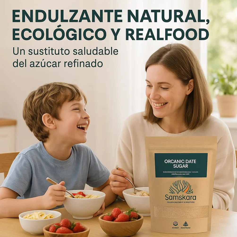 Azúcar de Dátil Ecológica BIO | Samskara | Endulzante Natural en Polvo | Dátil en Polvo Comercio Justo | Sustituto Azúcar Blanco | Dátiles Organic Dates Sugar (500 gr)