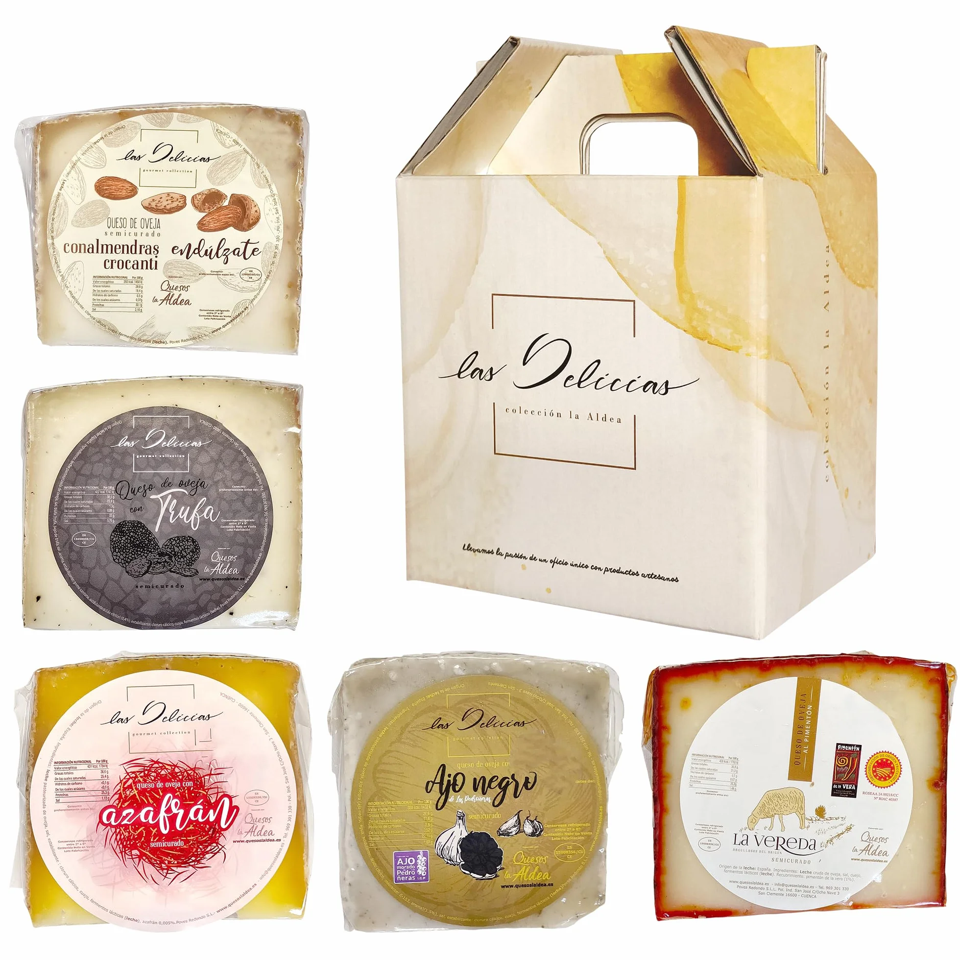 QUESOS LA ALDEA Caja Regalo Gourmet queso de Oveja 950g 5 Cuñas Artesanales Semi Curado