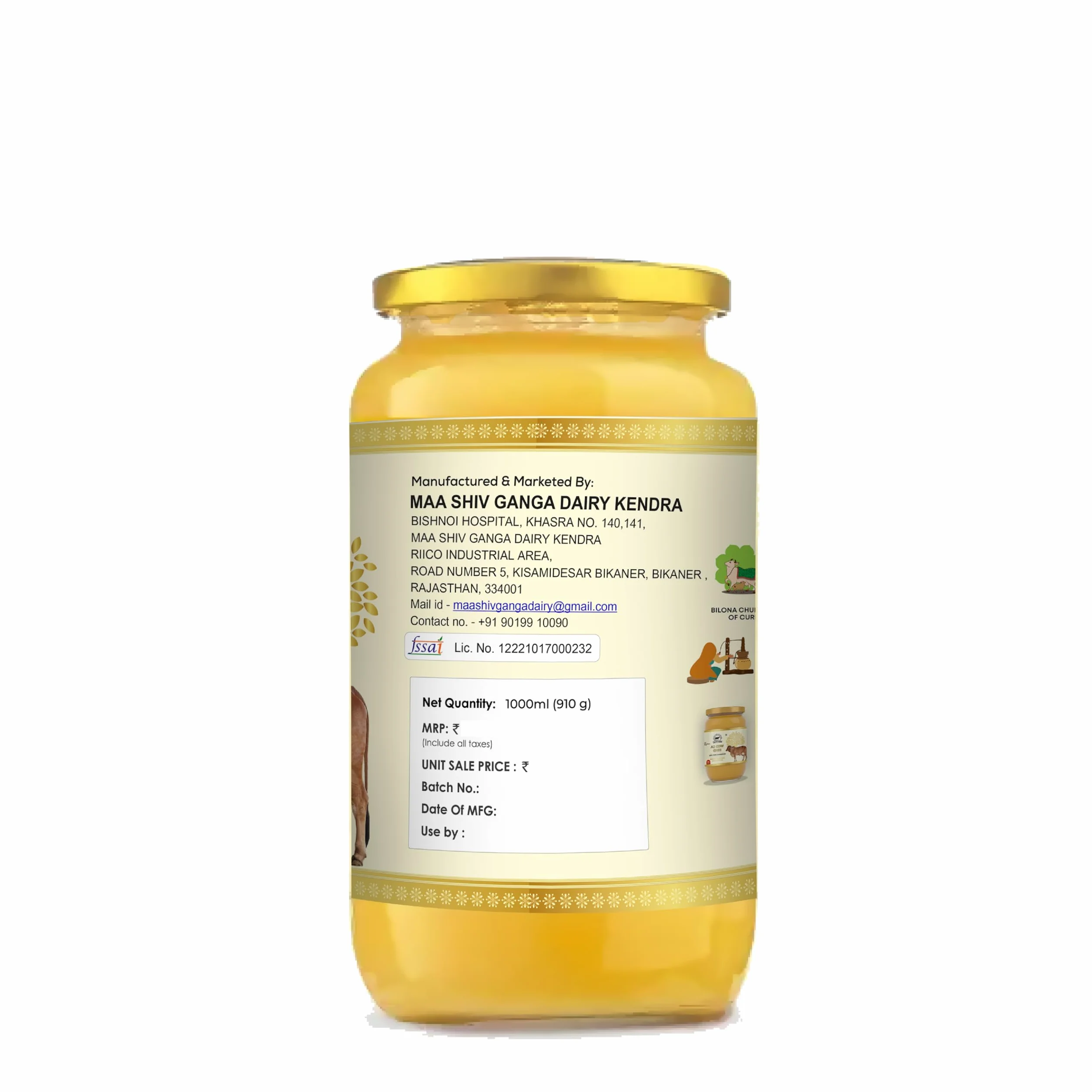 Go Fresho Ghee de vaca Gir A2 | Método Vedic Bilona | Puro, natural y saludable | Botella de vidrio de 1000 ml