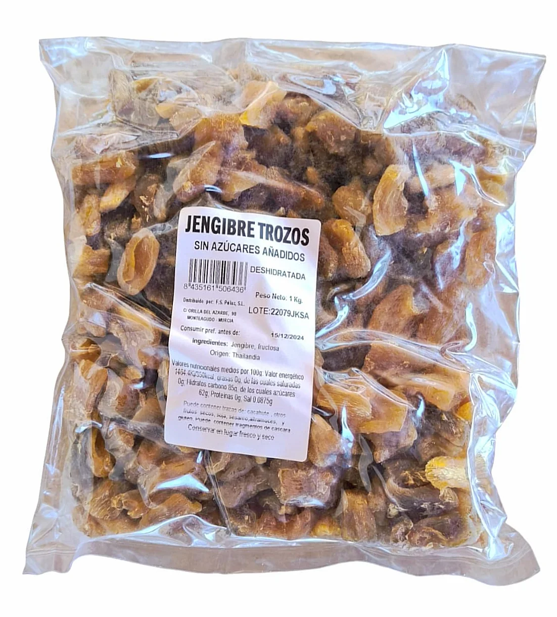 Jengibre Deshidratado SIN AZUCAR añadido 1 Kg - pelluz