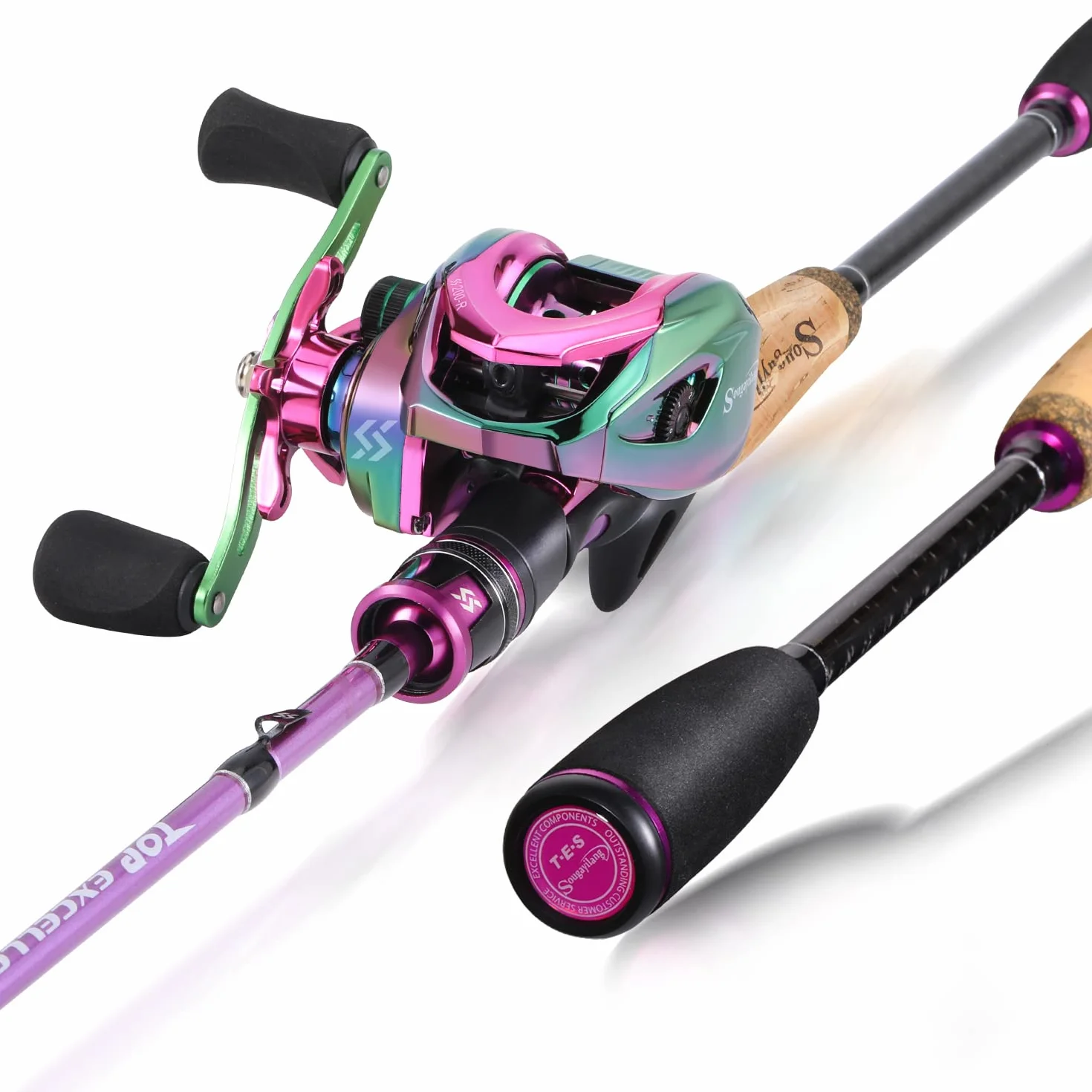 Sougayilang Combo de caña de pescar y carrete Baitcaster 1,8m 2,1m MH 2 secciones