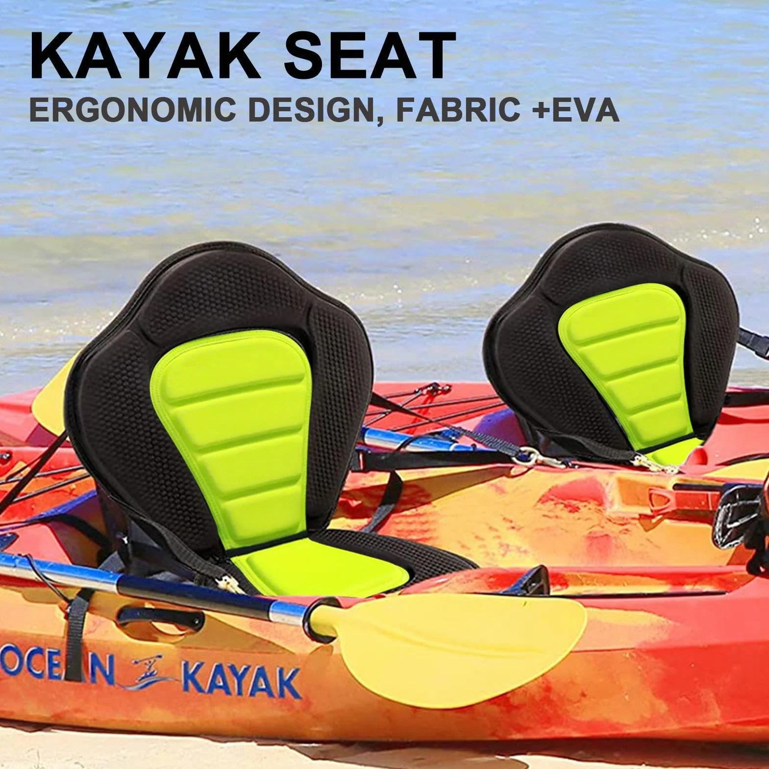 Asiento Para Kayak Portátil con Respaldo Alto Ajustable y 4 Correas, Acolchado para Pesca, Piragüismo, Deriva, Rafting