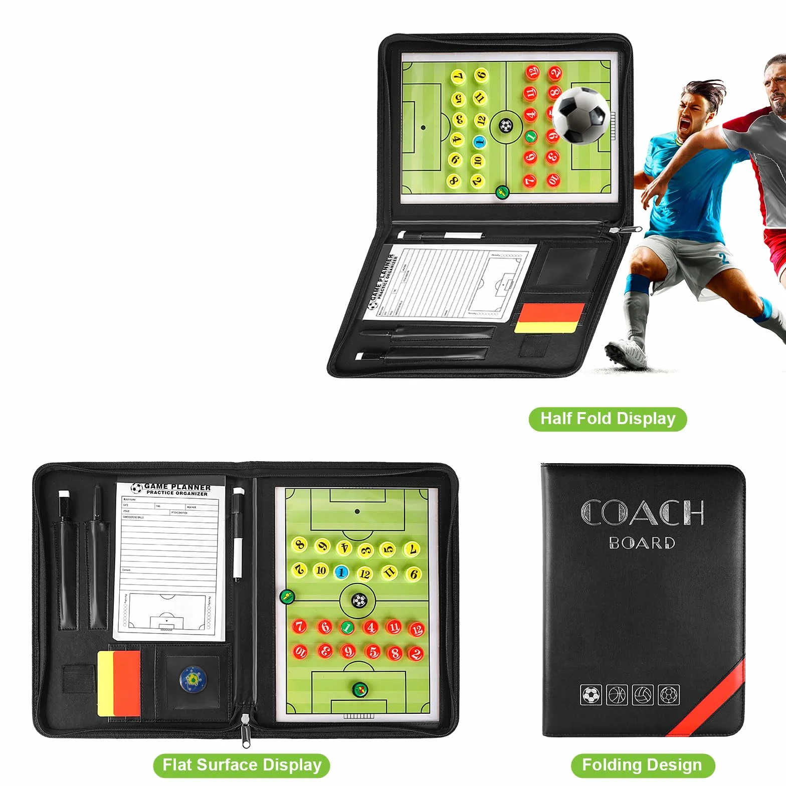 Pizarra Fútbol Entrenador Magnética Plegable con Imanes para Estrategia