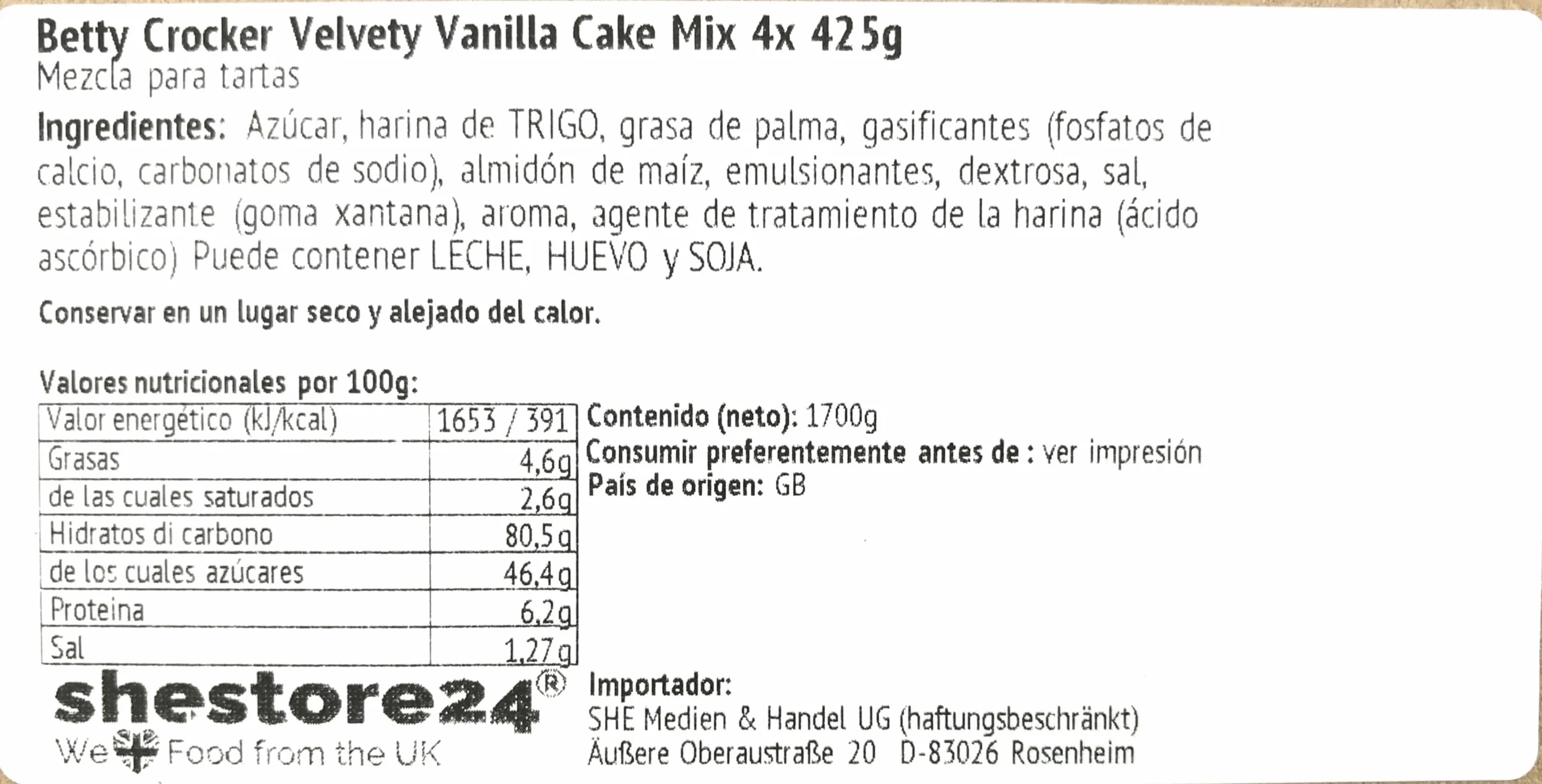 Velvety Vanilla Cake Mix Preparado para tarta de vainilla 4x 425g - importado de Shestore24