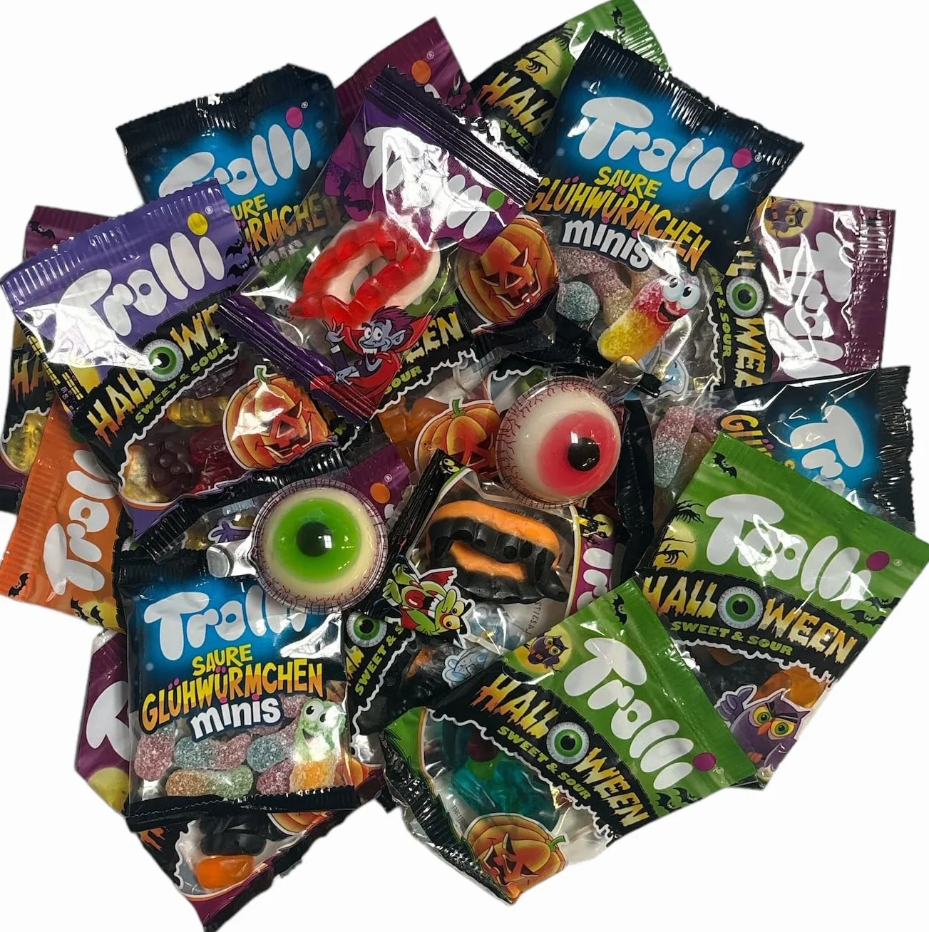 Party Mix Halloween Trolli, 18 Mini Bolsitas, Sin Gluten, 4 Variedades - Ideal para Halloween Decoracion, 350g