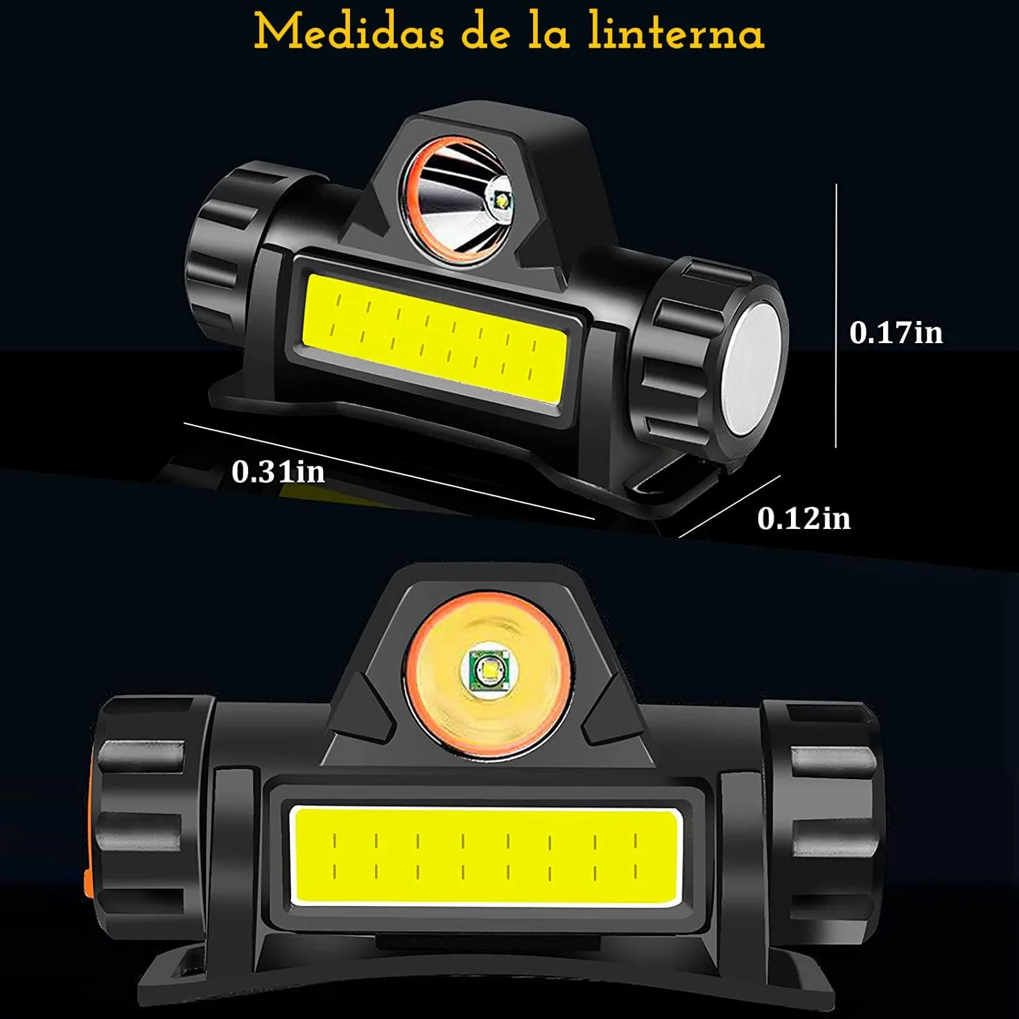 CREADY® Pack 2 Linterna Frontal LED Recargable, Luz Cabeza Alta Potencia Impermeable para Correr, Excursión Ciclismo