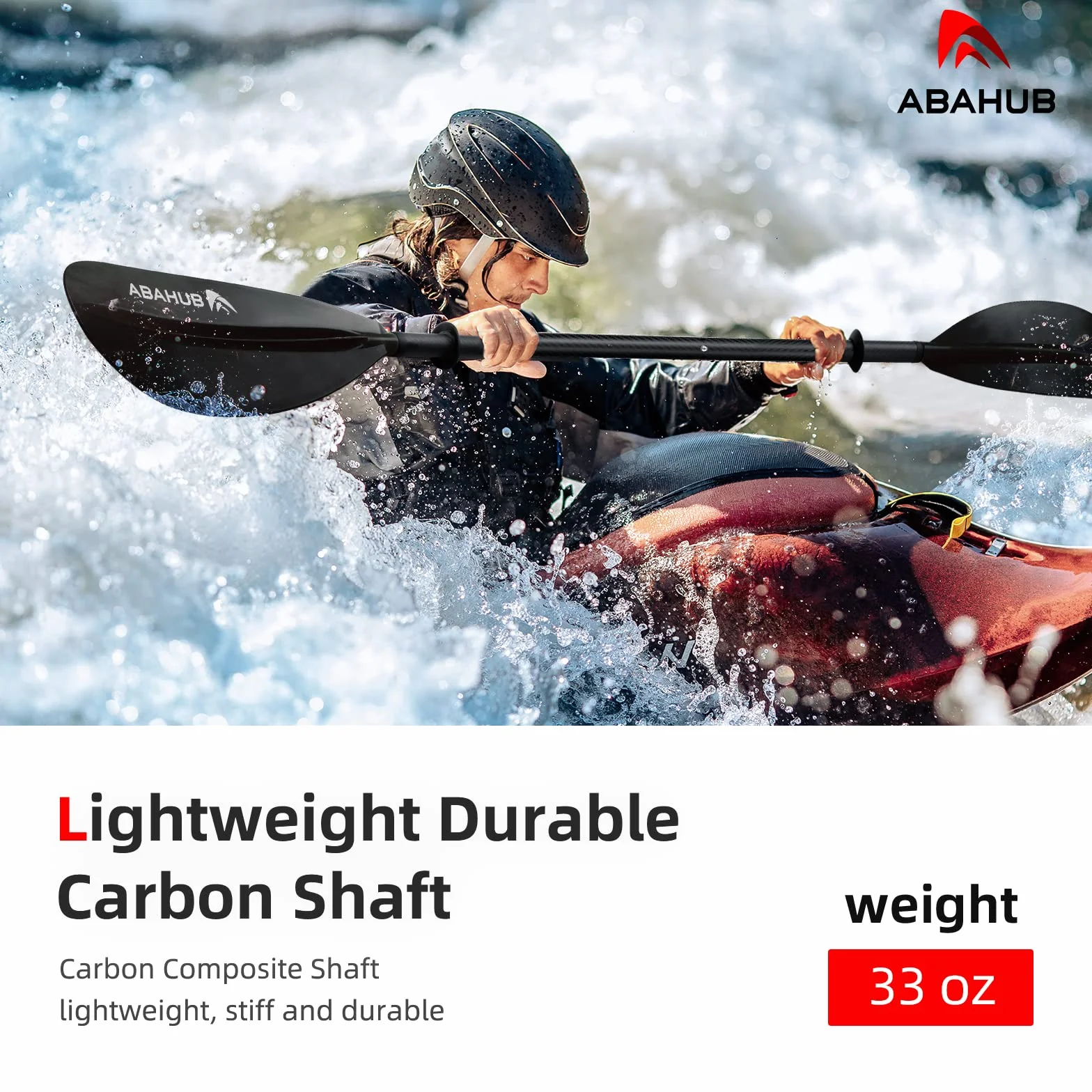 Abahub Remo Kayak Carbono 230 cm Ajustable 220-240 cm Pala de Kayak con Línea Hoja de Plástico