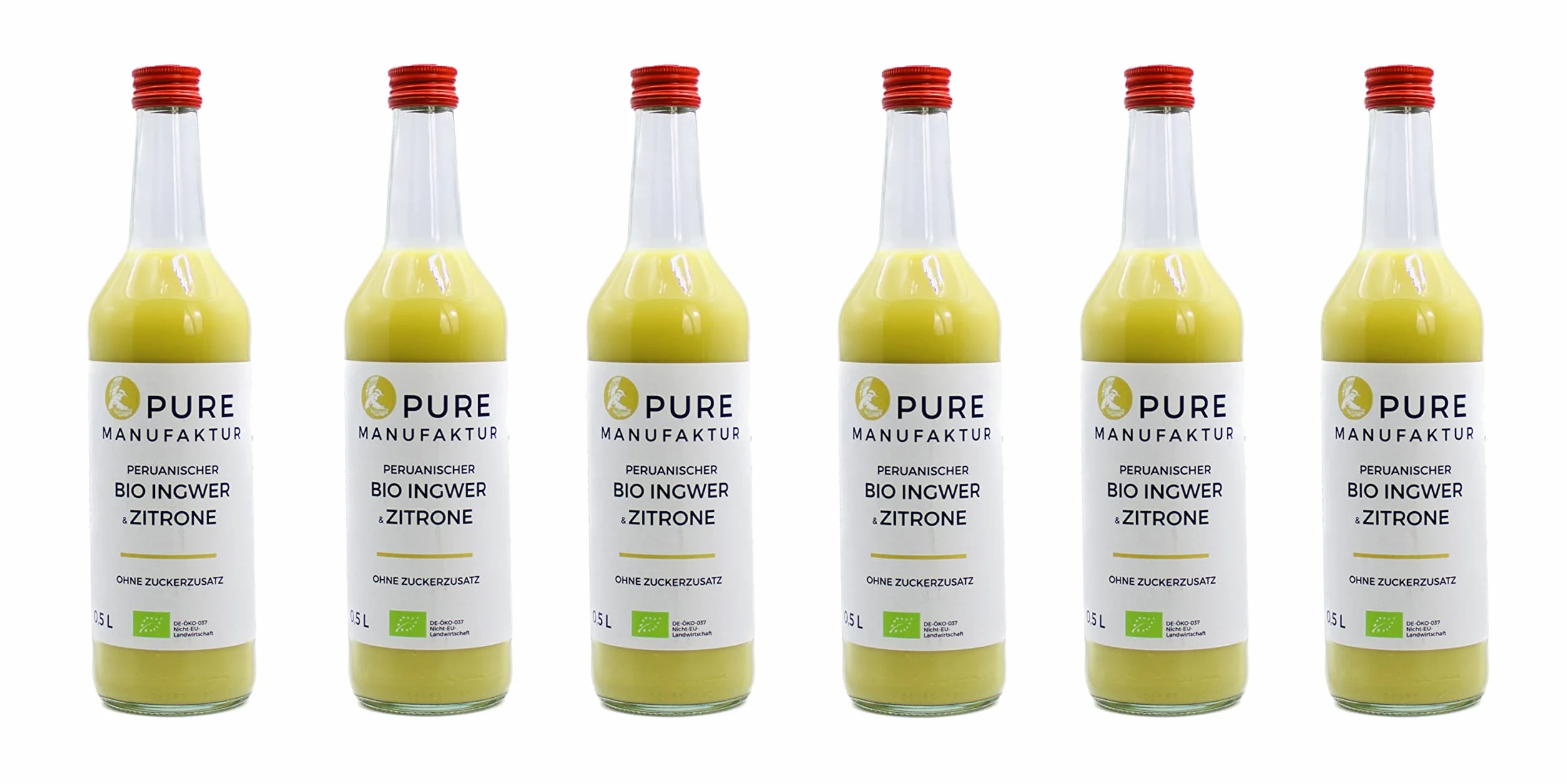 Pure Ginger Jengibre ecológico peruano sin azúcar ni aditivos artificiales (6 x 500 ml).