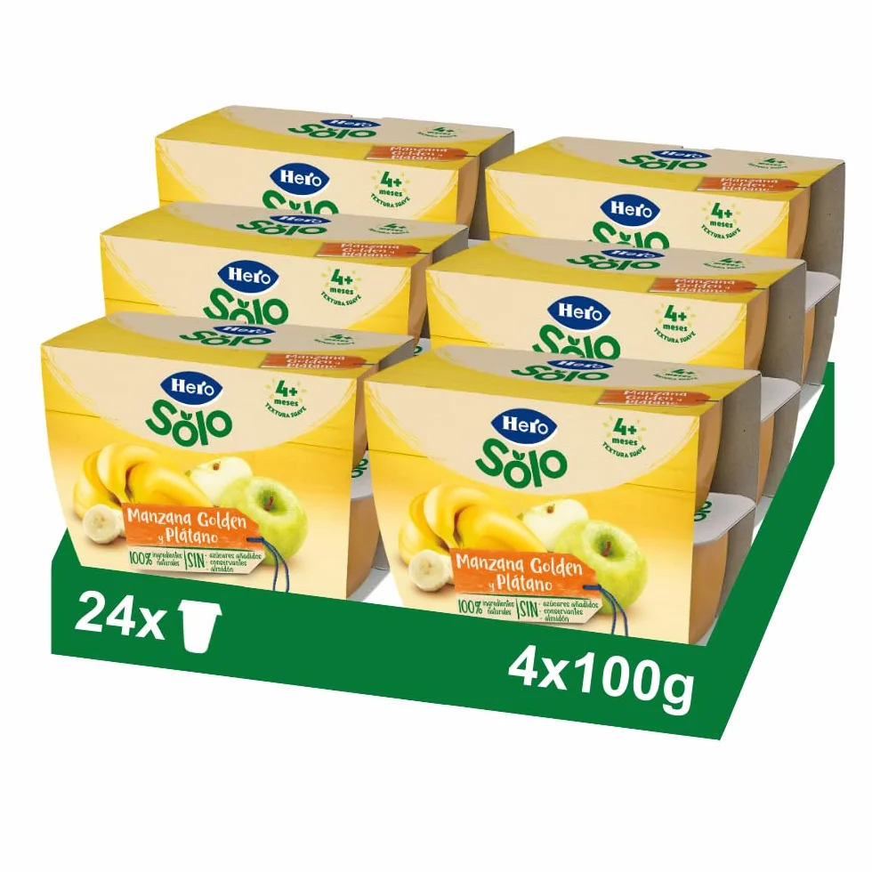 Hero Baby Tarrito Infantil - Tarritos Multifrutas Selectas, Sin Aceite de Palma, Sin azúcares añadidos, Para Bebés desde 4 meses, 100% Fruta, 6 Packs de 4x100gr