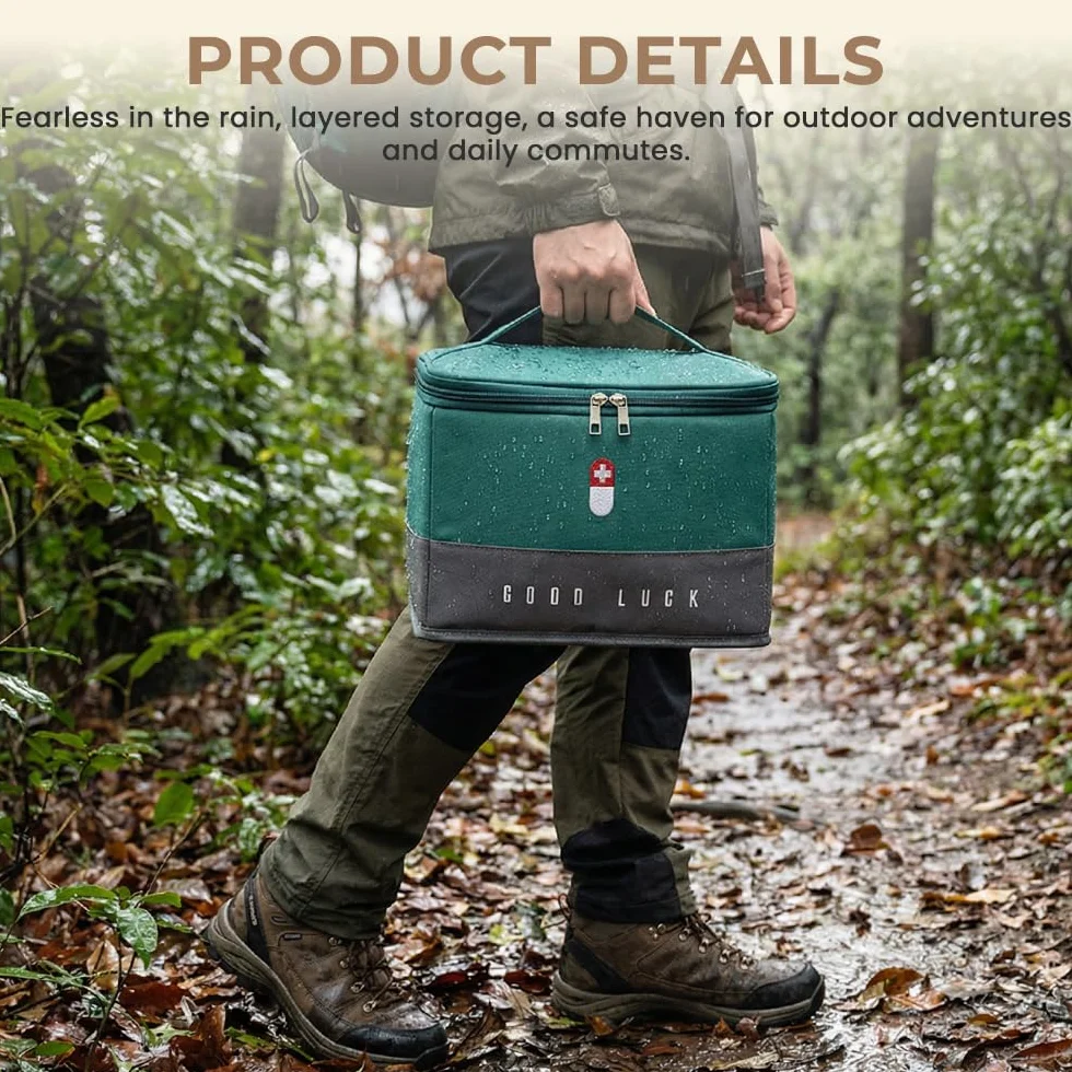 Botiquín de Primeros Auxilios 10L Impermeable XXL con Asa para Viaje Hogar Escuela Verde