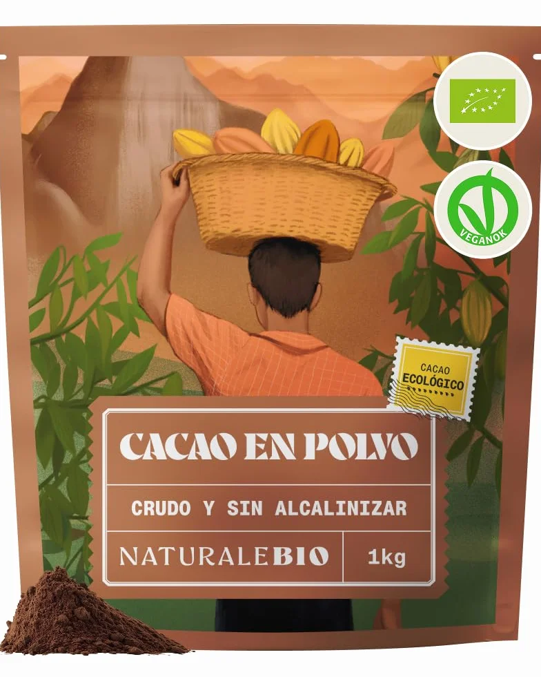 NaturaleBio Cacao Ecológico en Polvo 1kg Orgánico Natural Puro Sin Azúcares Añadidos