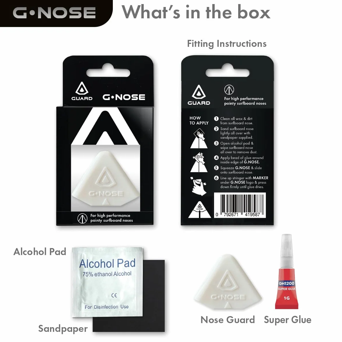 GUARD G.NOSE Protector de nariz para tabla de surf blanco