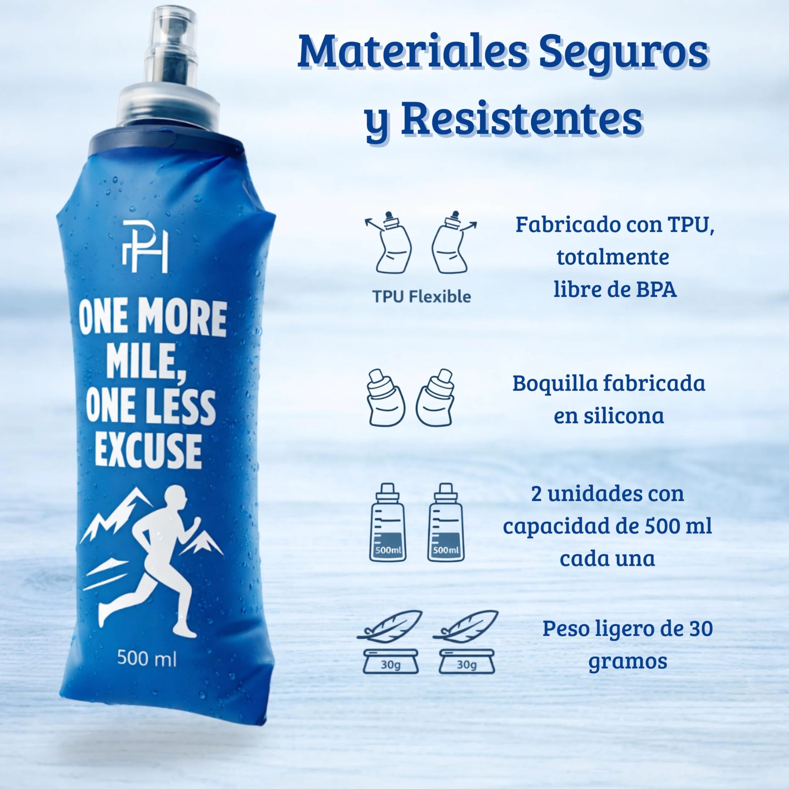 Ph Pro Heat Soft Flask 2 Botellas Plegables de Agua para Running 500ml Flexible Accesorio Senderismo Trail Running