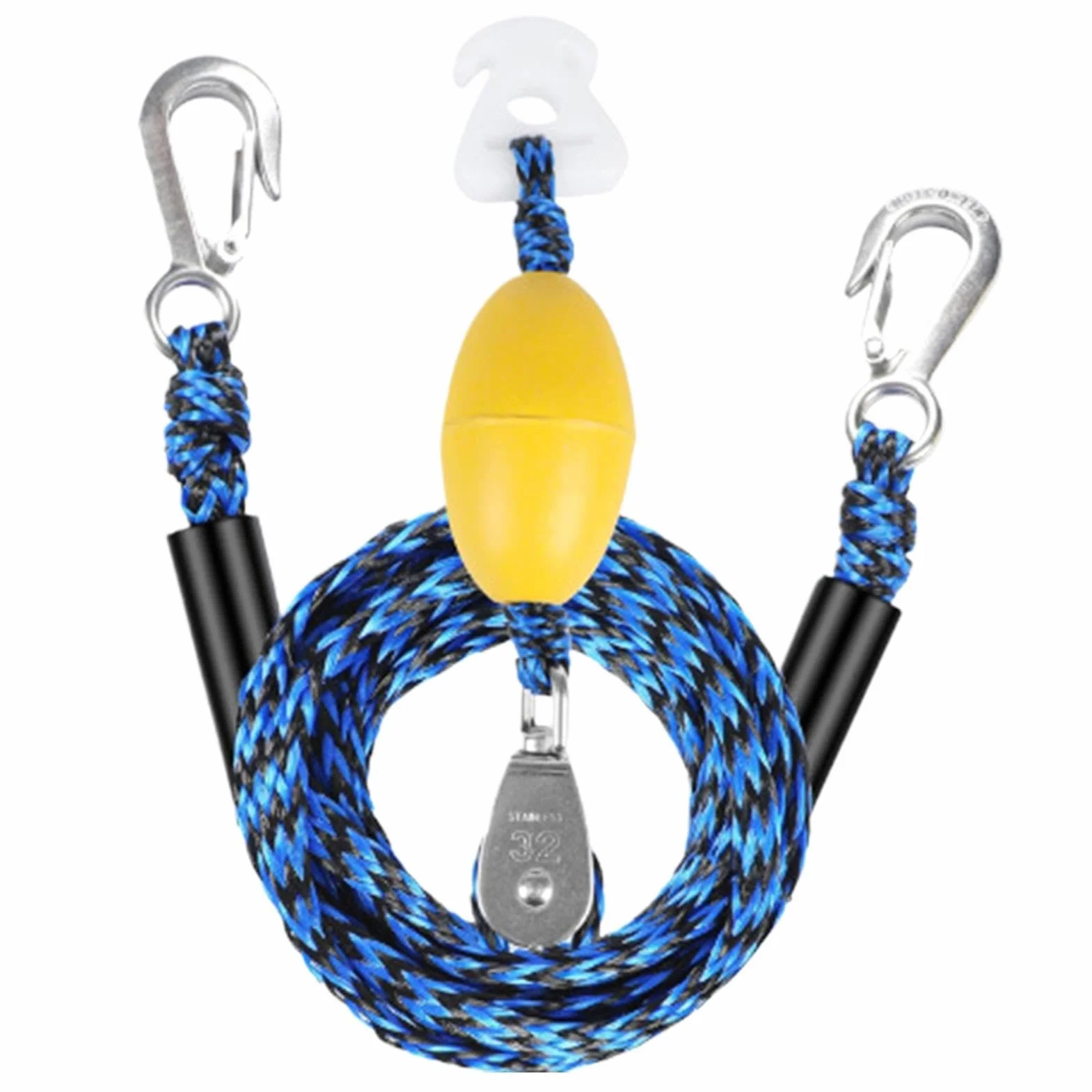 Arnés remolcador náutico Cable de arrastre 4 usuarios gancho polea giratoria 360° para pontón kayak esquí