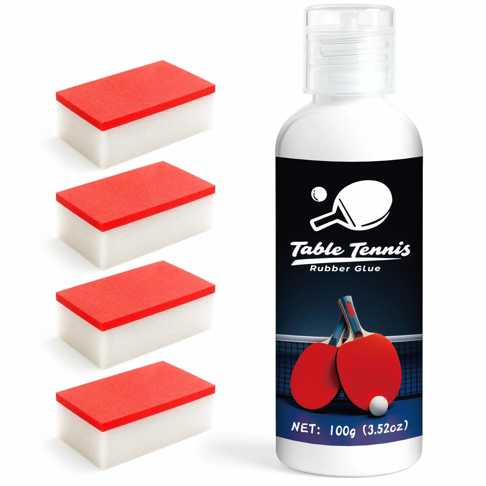 Pegamento para tenis de mesa 100 ml con 4 esponjas para raquetas de ping pong