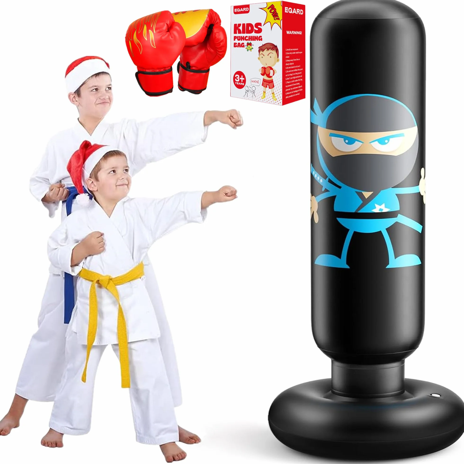 Saco de Boxeo Hinchable 160cm con Guantes Ninja para Niños Karate Taekwondo MMA
