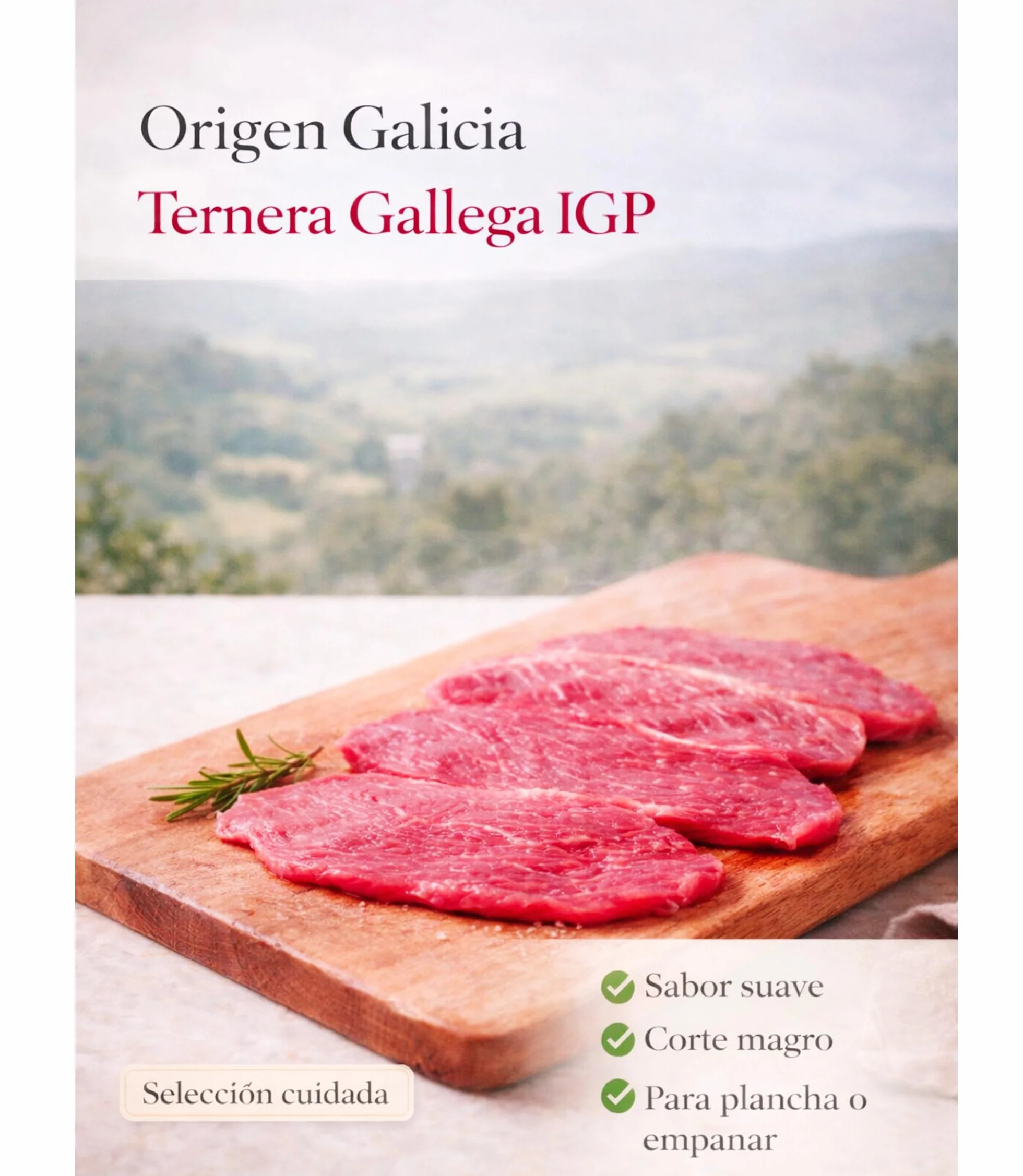 Filetes de Ternera Gallega IGP 1 kg Carne Fresca Magra Corte Tapa Babilla Cadera Fileteado a Mano Envasado al Vacio