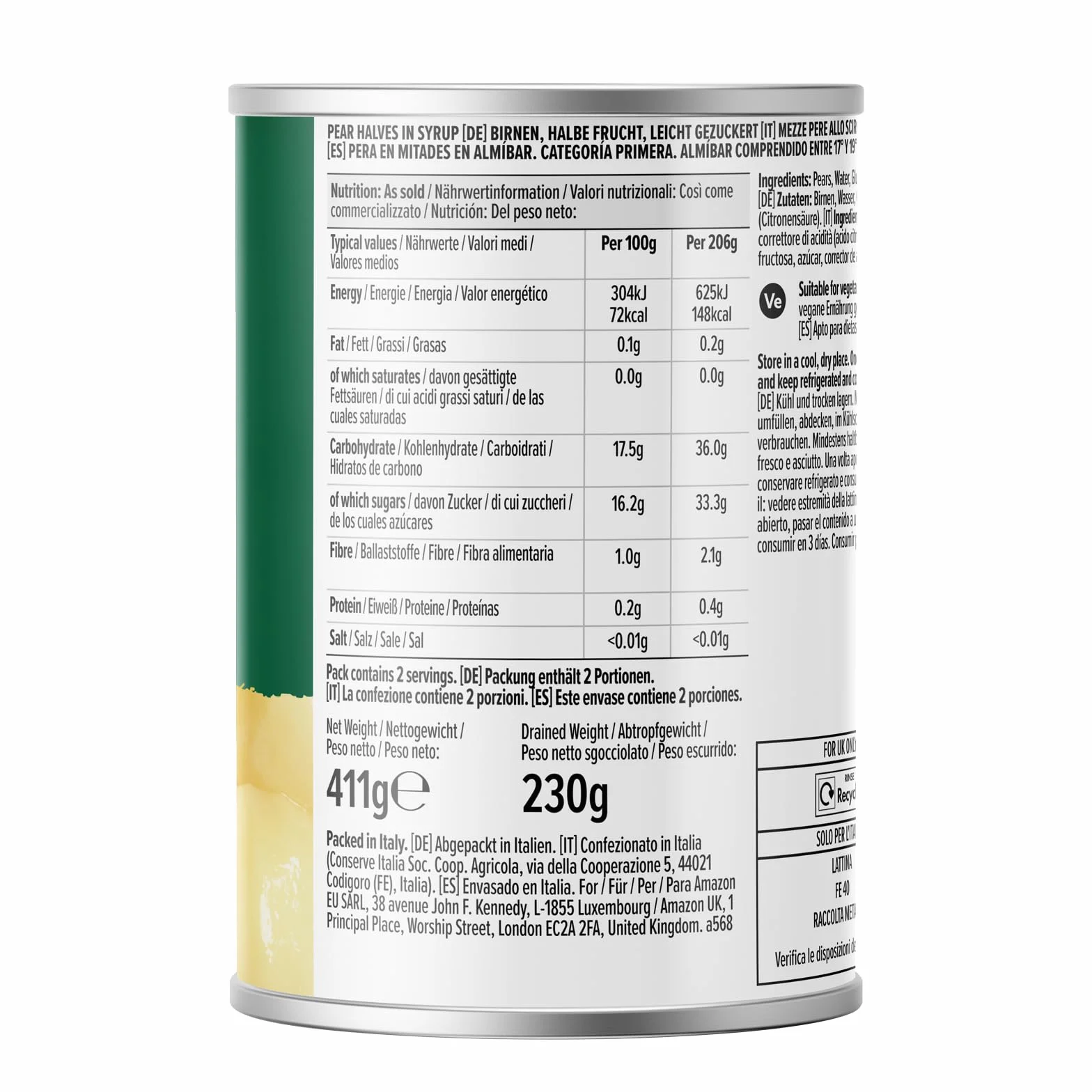 By Amazon Pera En Mitades En Almibar, 411g