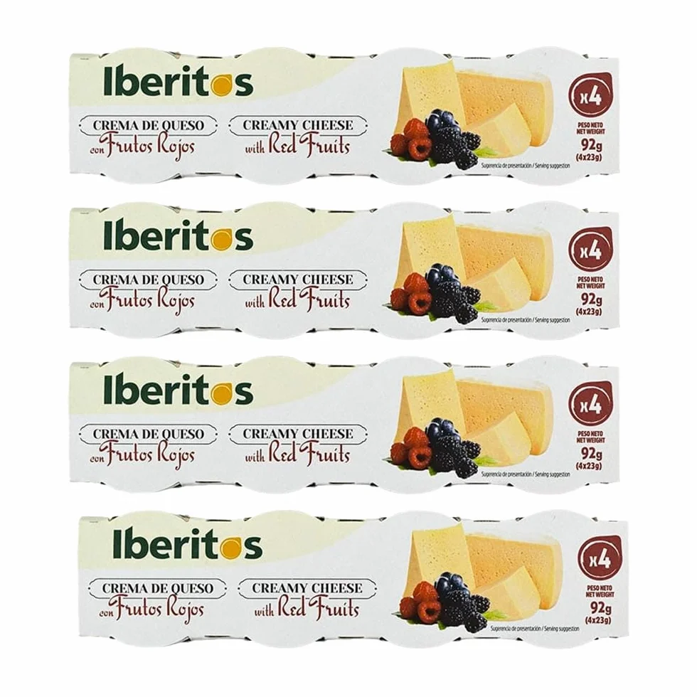 Crema de Queso con Frutos Rojos Iberitos – 4×23 g Pack x4 (16 tarrinas) | Untable Gourmet | Queso Suave con Toque Dulce | Ideal para Desayunos, Brunch y Aperitivos