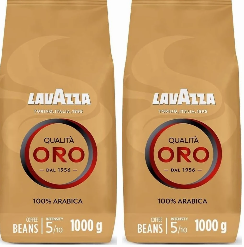Lavazza, Qualità Oro, Café en Grano Natural, Ideal para la Máquina de Café Espresso, con Notas Aromáticas de Frutas y Flores, 100% Arábica, Intensidad 5, Tueste Medio, Paquete de 2 kg