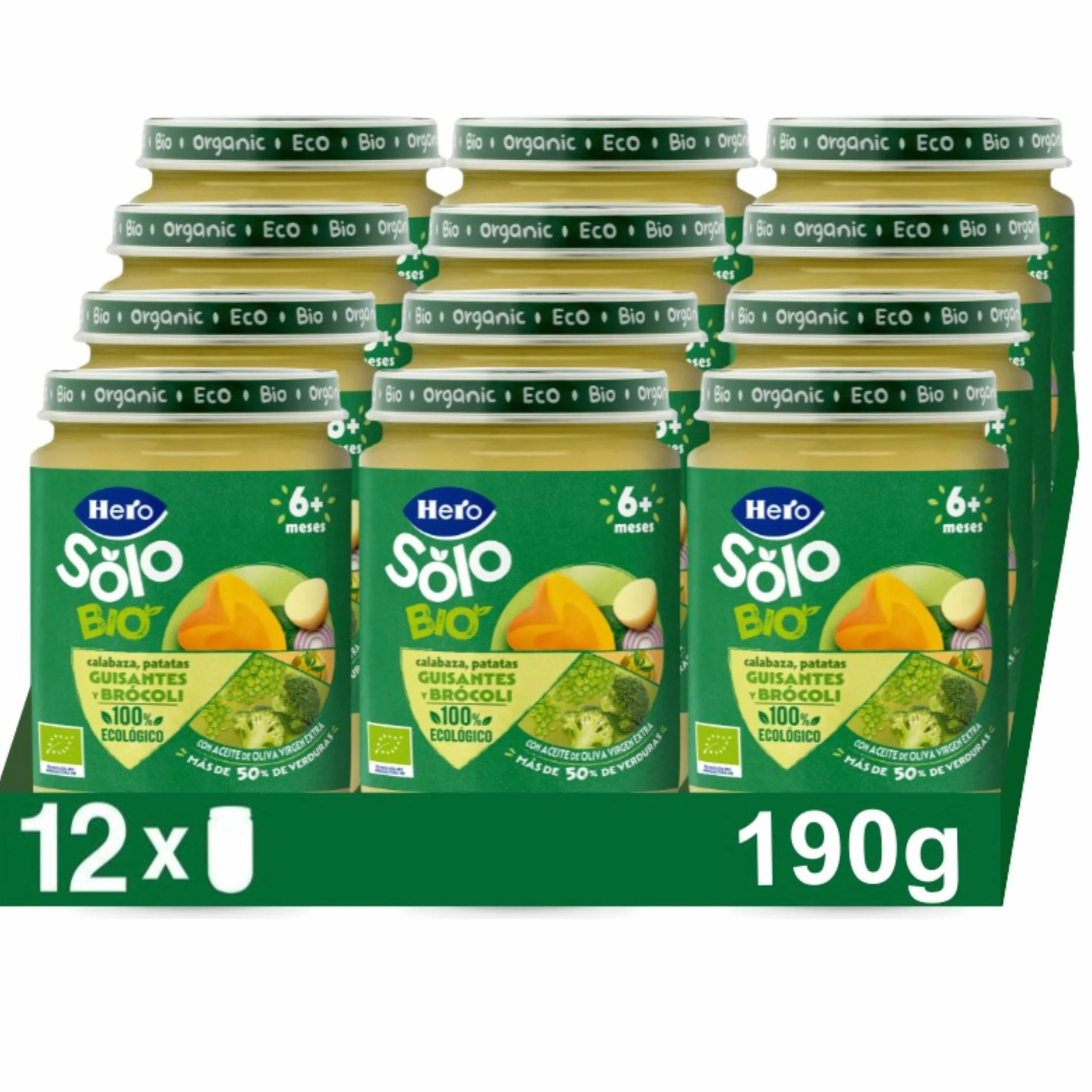 Hero Solo Bio Tarritos de Calabaza, Patatas, Guisantes y Brocoli 100% Ecológico 12 x 190 g