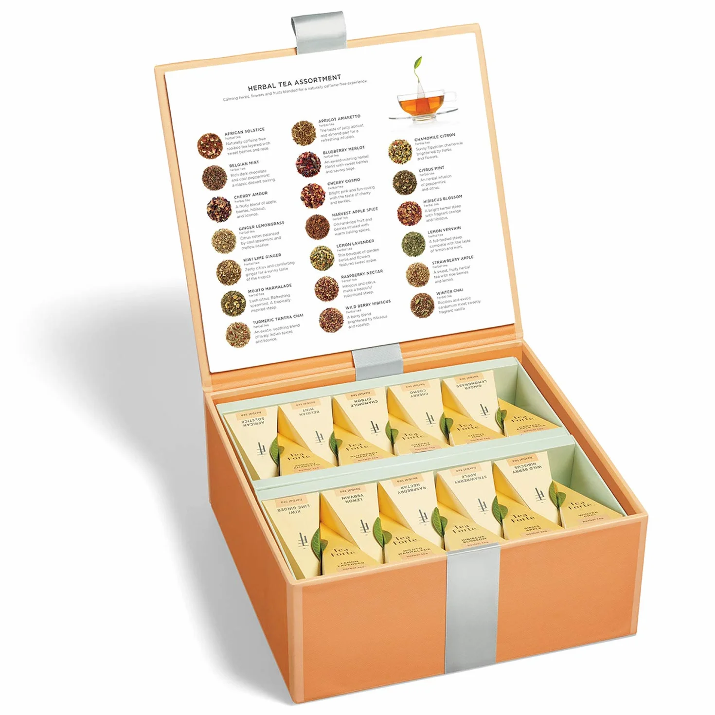 Caja de Té Herbal Surtido de Degustación 40 infusores de Té con Forma de Pirámide Hechos a Mano de Te Forte - Manzanilla, Chai, Menta y mucho más.