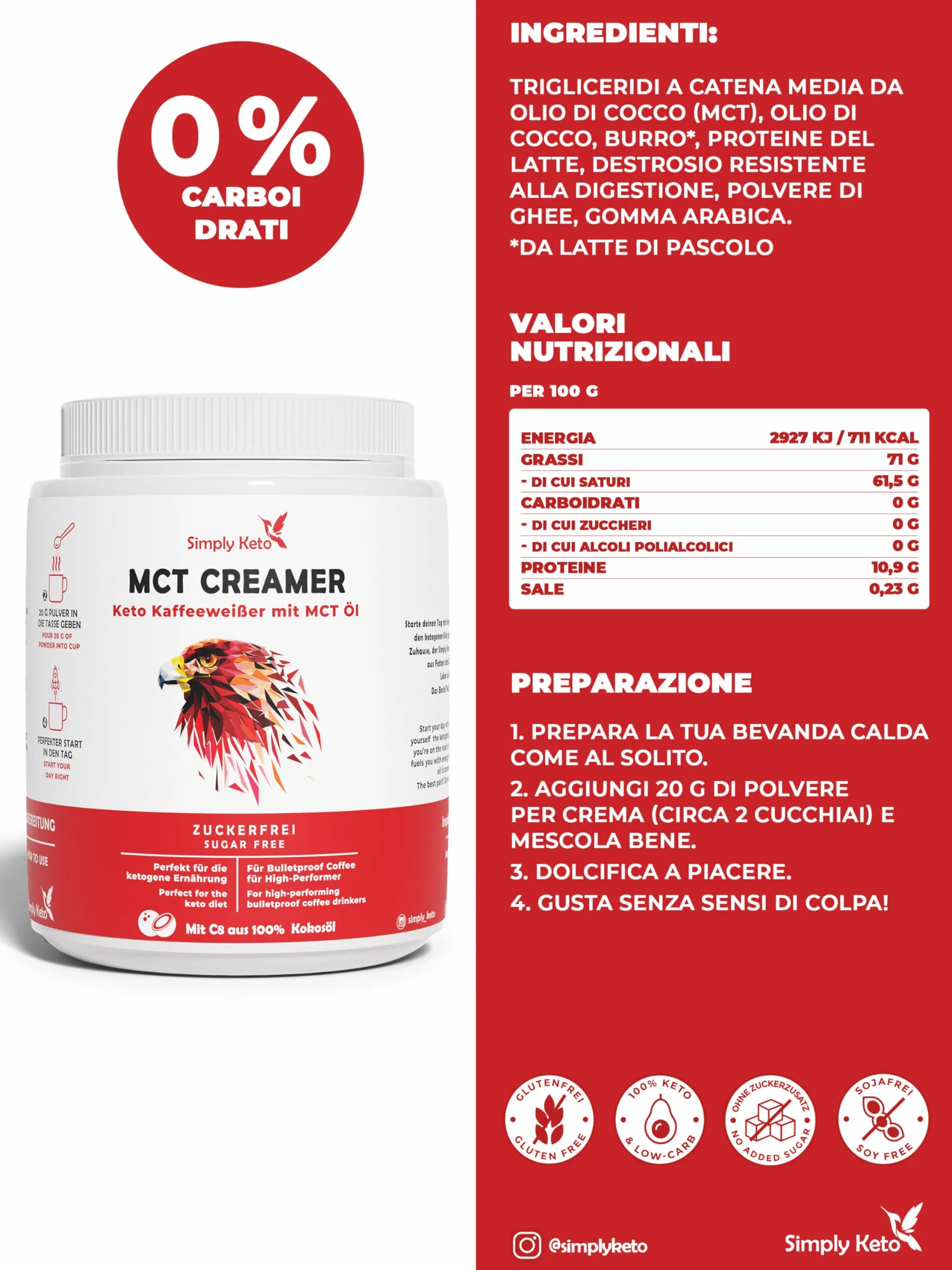 Simply Keto Tarro de crema MCT 450g - Crema cetogénica sin azúcar para el café a prueba de balas - Con aceite MCT, aceite de coco y mantequilla de pasto - Optimizado para el rendimiento