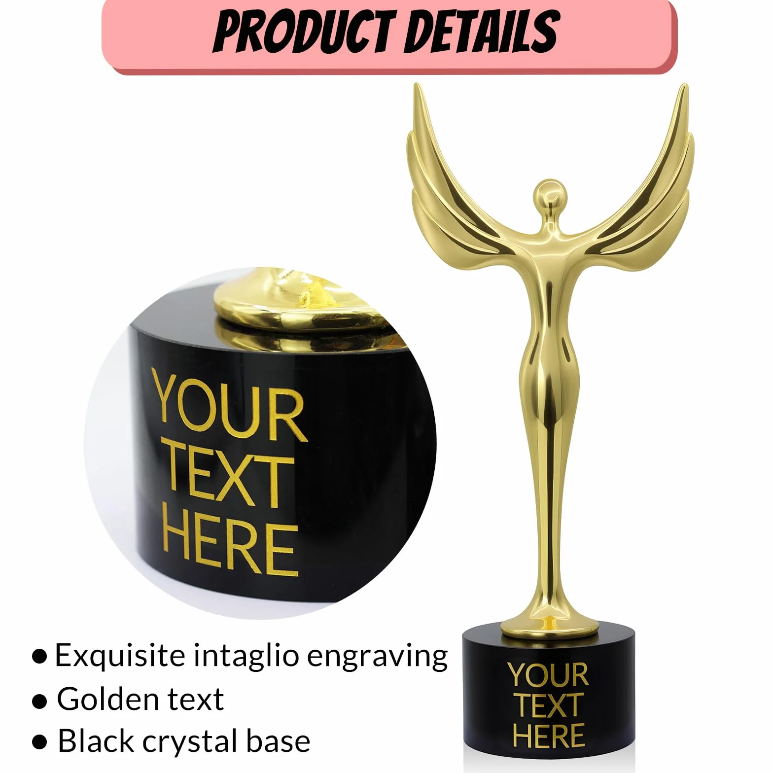 Trofeos Personalizados de Metal en Oro, Plata y Bronce con Grabado de Texto para Ceremonias de Premiación