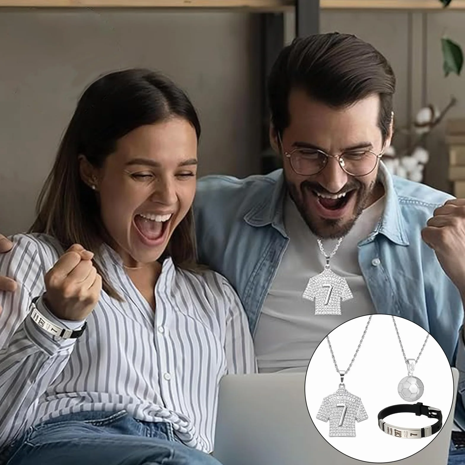 Juego de cadena de fútbol 3 piezas con collar y pulsera para niños