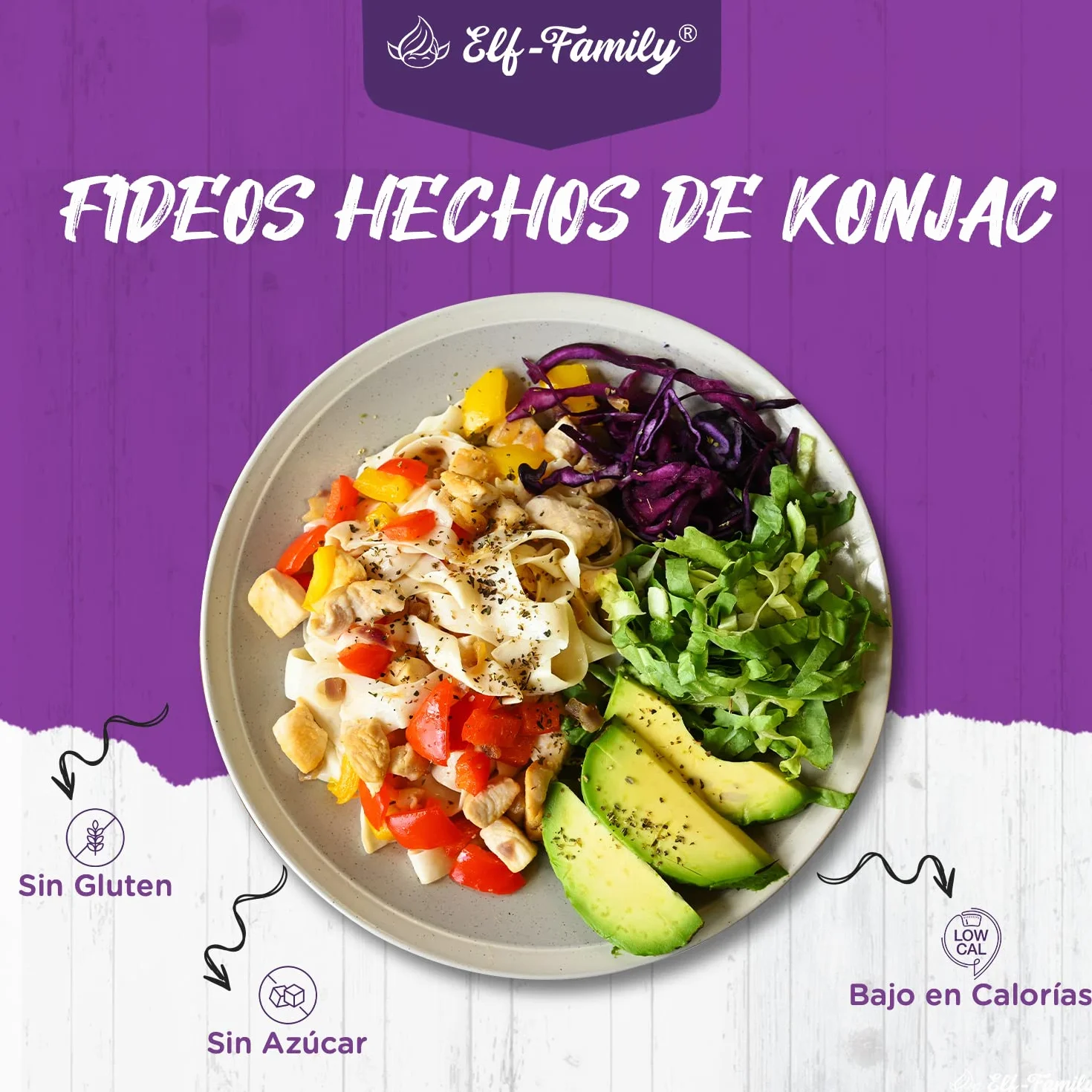 Pasta Konjac Keto de Tailandia Bajo en Carbohidratos/Vegano/Sin Gluten 240 g x 1 cajas(2 paquetes), Elf-family Fideos Konjac Noodles Shirataki Noodles/Sin azúcar/Bajo en Calorías - Fettuccine