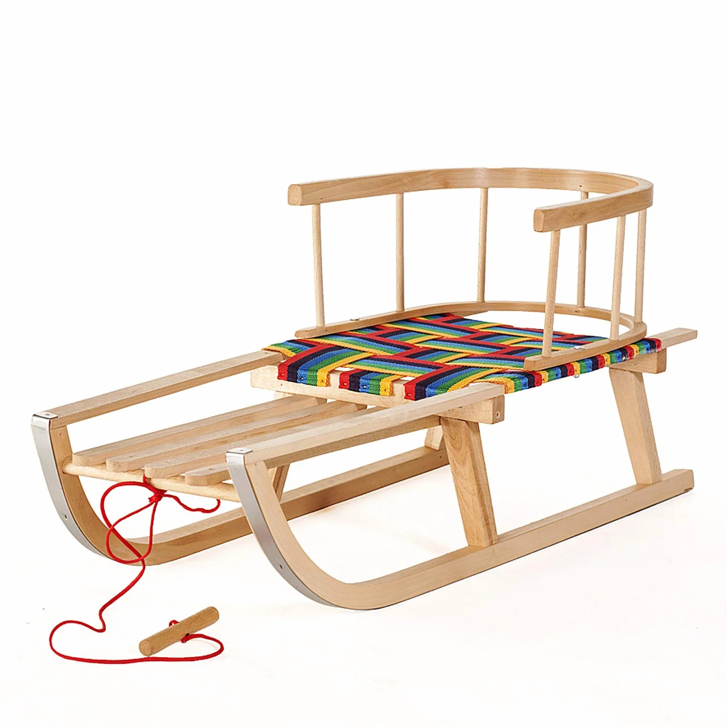 Trineo de Madera de Haya con Cuerda para Niños Multicolor - Trineo de Invierno Robusto