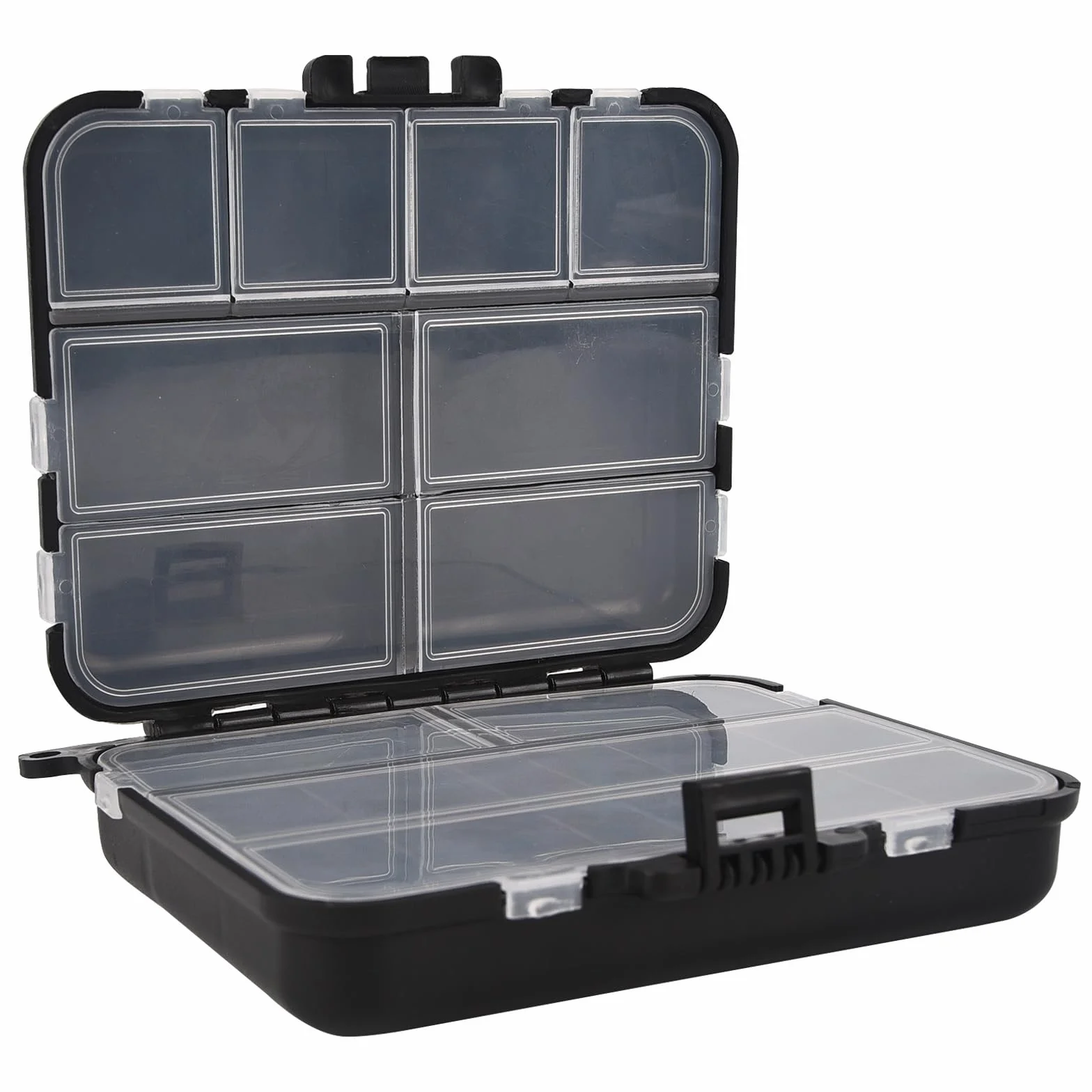 Caja de aparejos de pesca de doble capa, 16 compartimentos, contenedor de aparejos