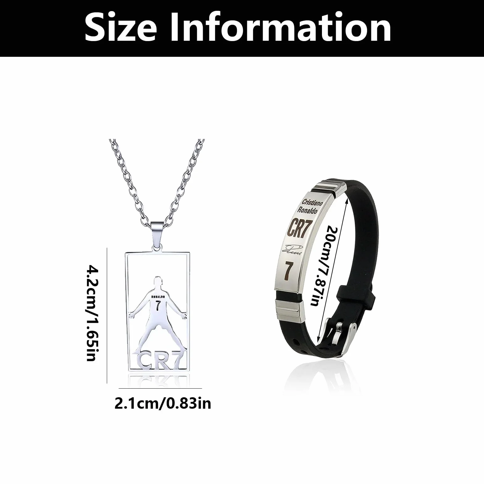 Pulsera de estrella de fútbol Cr7 para niños, regalo de fútbol (plata + collar)